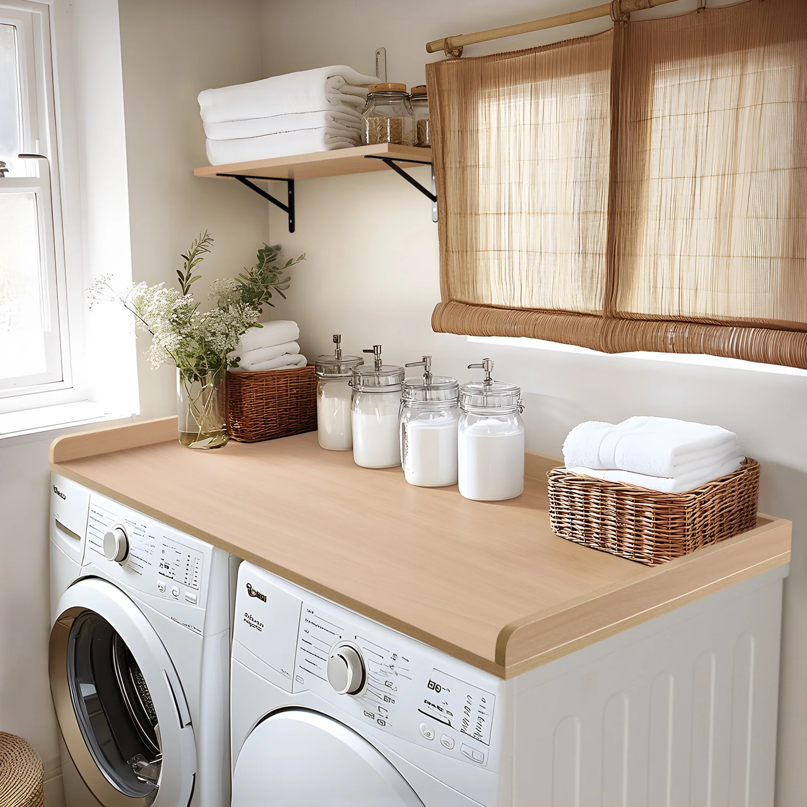 Kaboon Washer Dryer Countertop with Edge Rails, 27.5" x 54", Light Walnut - Image 11