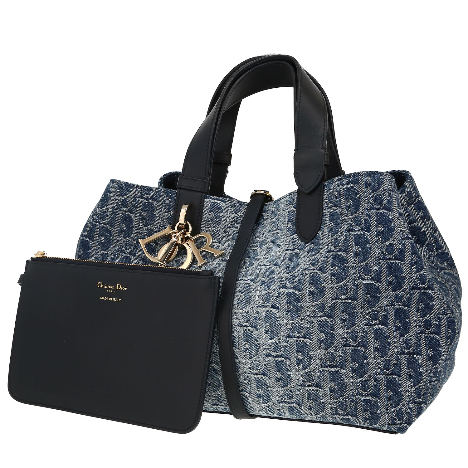 Dior Toujours shopping bag in navy blue Oblique denim canvas and navy blue leather1:1High-quality replica