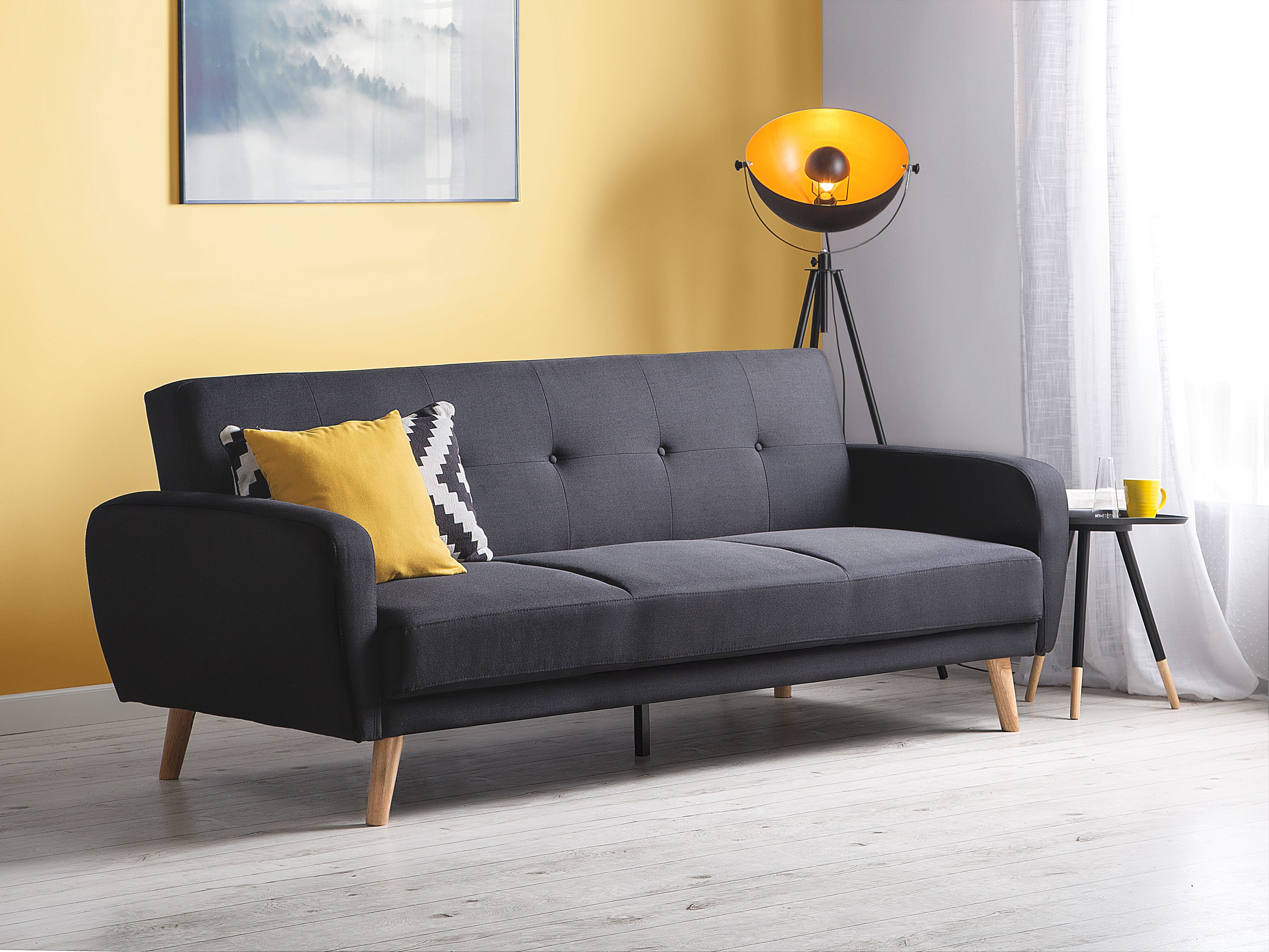 Sofa Bed 3 Seater FLORLI Fabric Black