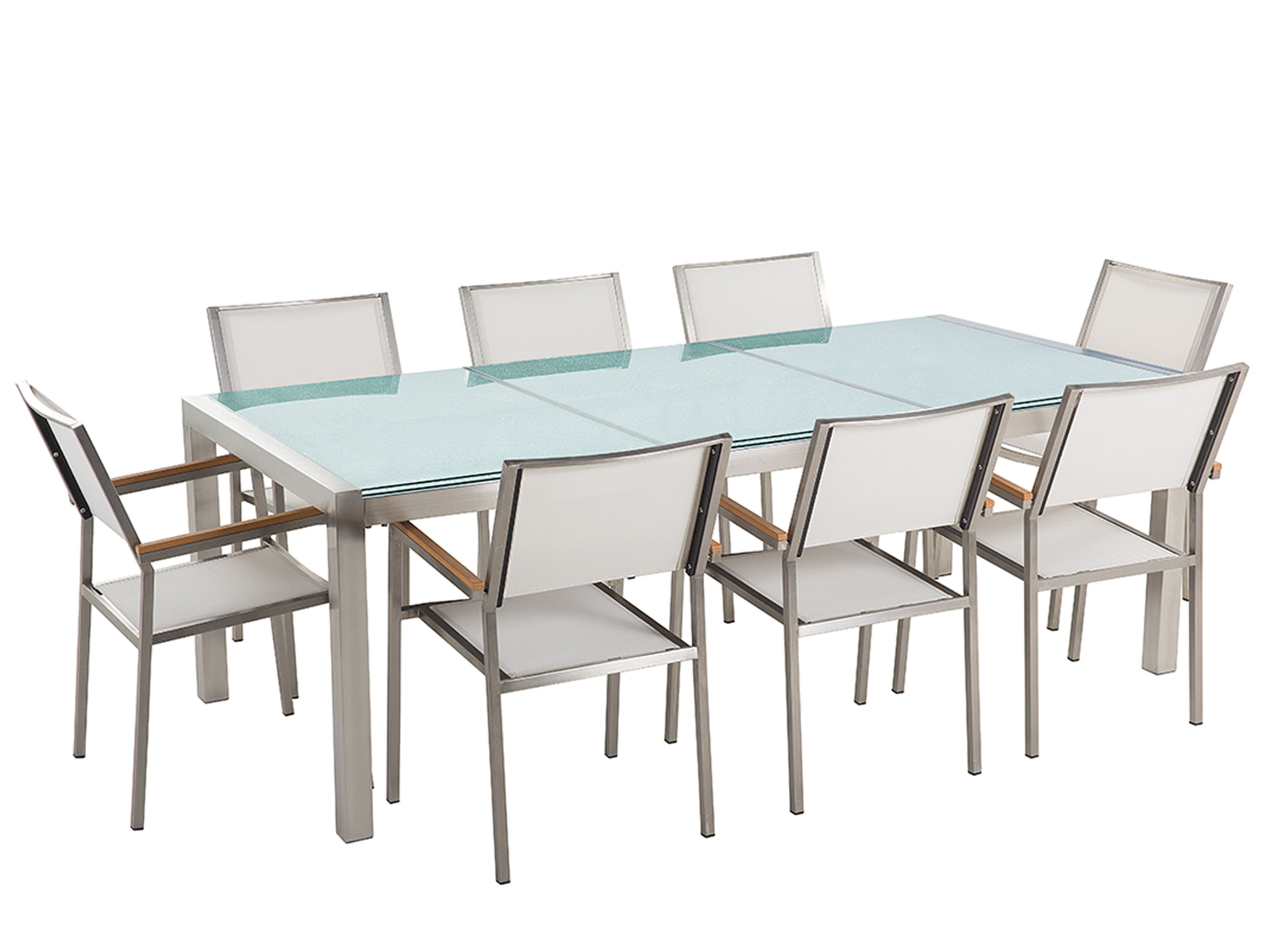 Garden Dining Set 8 Seater GROSSETO Cracked Glass Transparent/ White