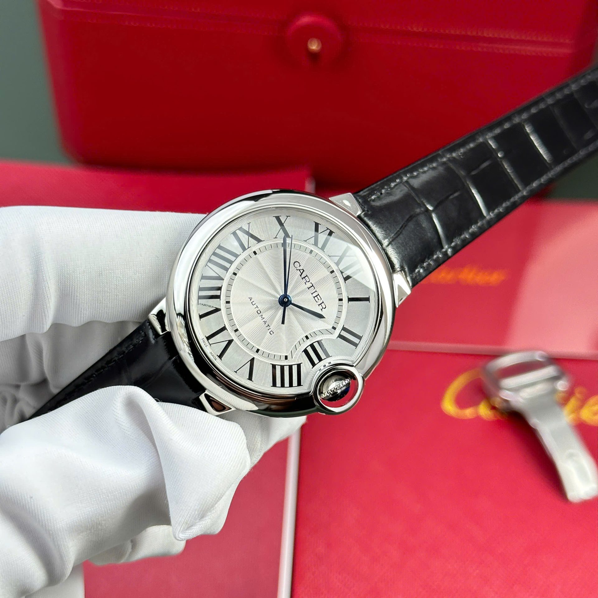 Cartier Ballon Bleu Replica 11 Watch White Dial Leather Strap AF Factory 36mm - Top club