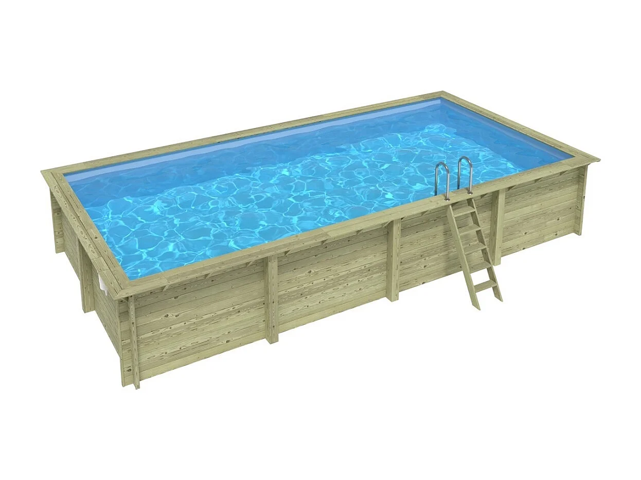 Piscine en bois AQUA 8.5 x 4.35 - H.1.45 m, bleu pâle, fixations à sceller - BAS7309OSPI - ALTANKA
