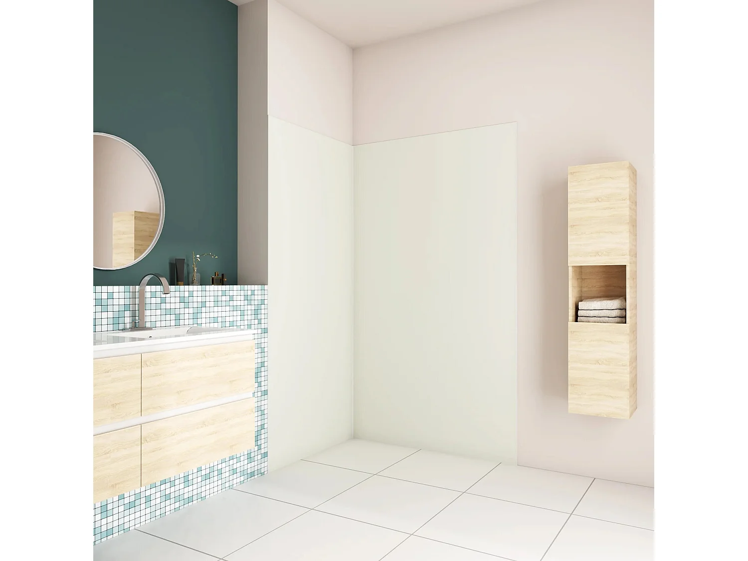 AICA Panneau mural de douche Ivoire 100x80x210cm,Panneaux muraux salle de bain habillage mural aluminium,avec 2 profilés de finition