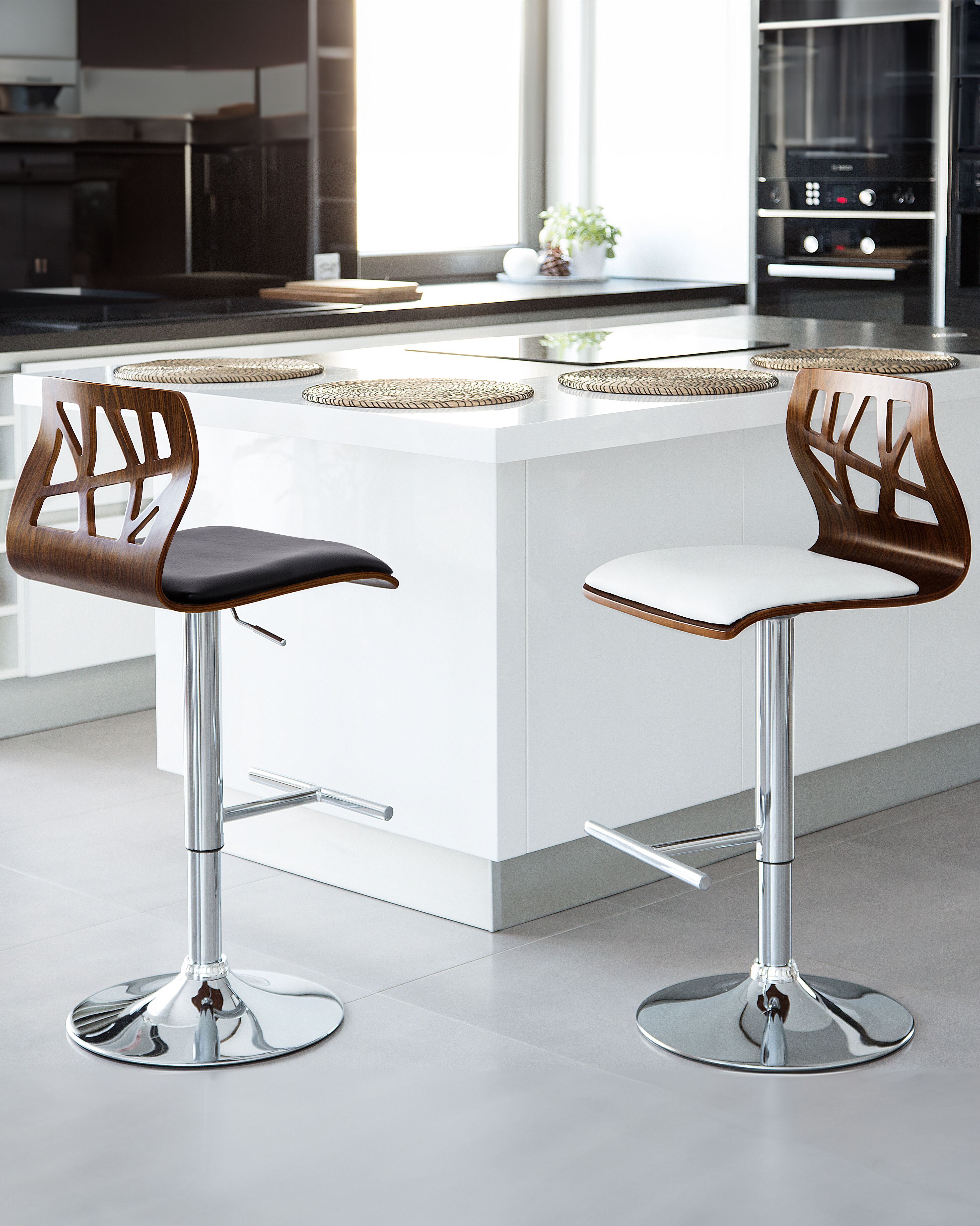 Set of 2 Bar Chairs PETERSBURG Faux Leather Swivel Black/ Silver