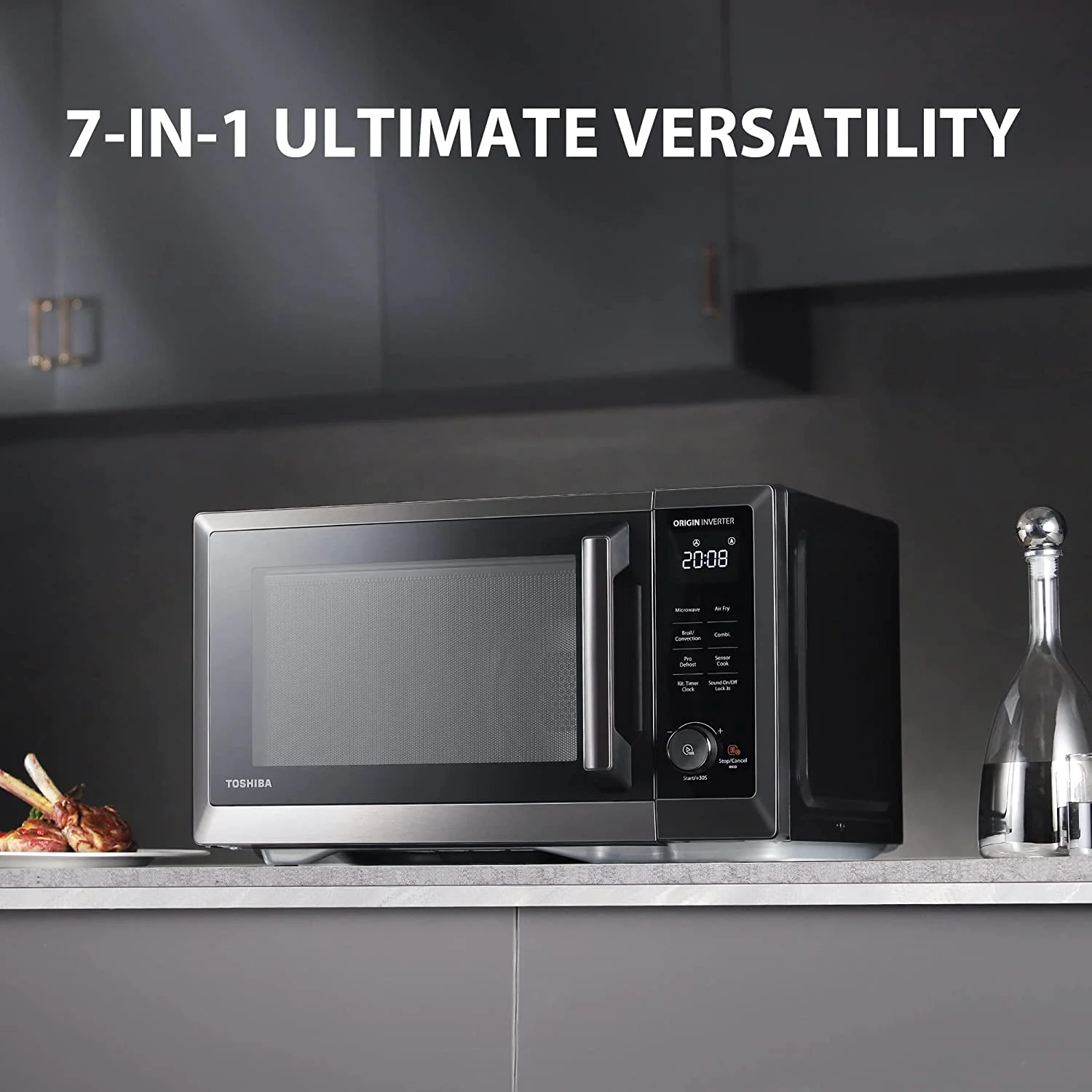 TOSHIBA 7-in-1 Countertop Microwave Oven Air Fryer Combo, Inverter, Convection, Broil, Speedy Combi, Even Defrost, Humidity Sensor, Mute Function, 27 Auto Menu&47 Recipes, 1.0 cu.ft/30QT, 1000W