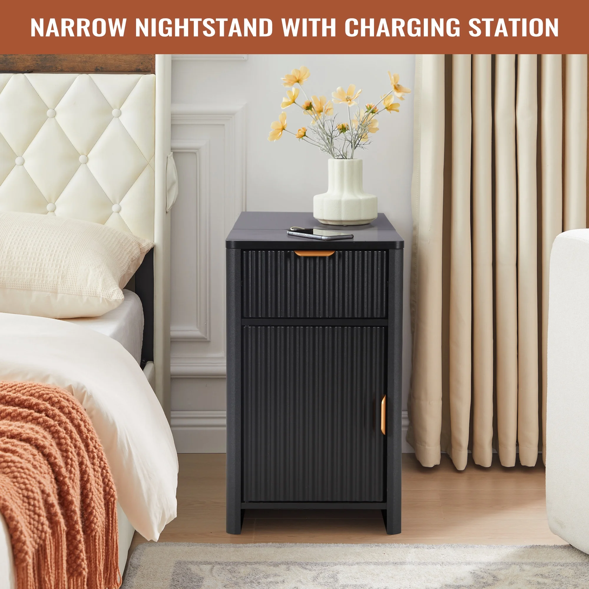 YOCWO Fluted Nightstand for Bedroom Set of 2 , Wood Bedside Table Set of 2 with Drawers, Black - Image 30