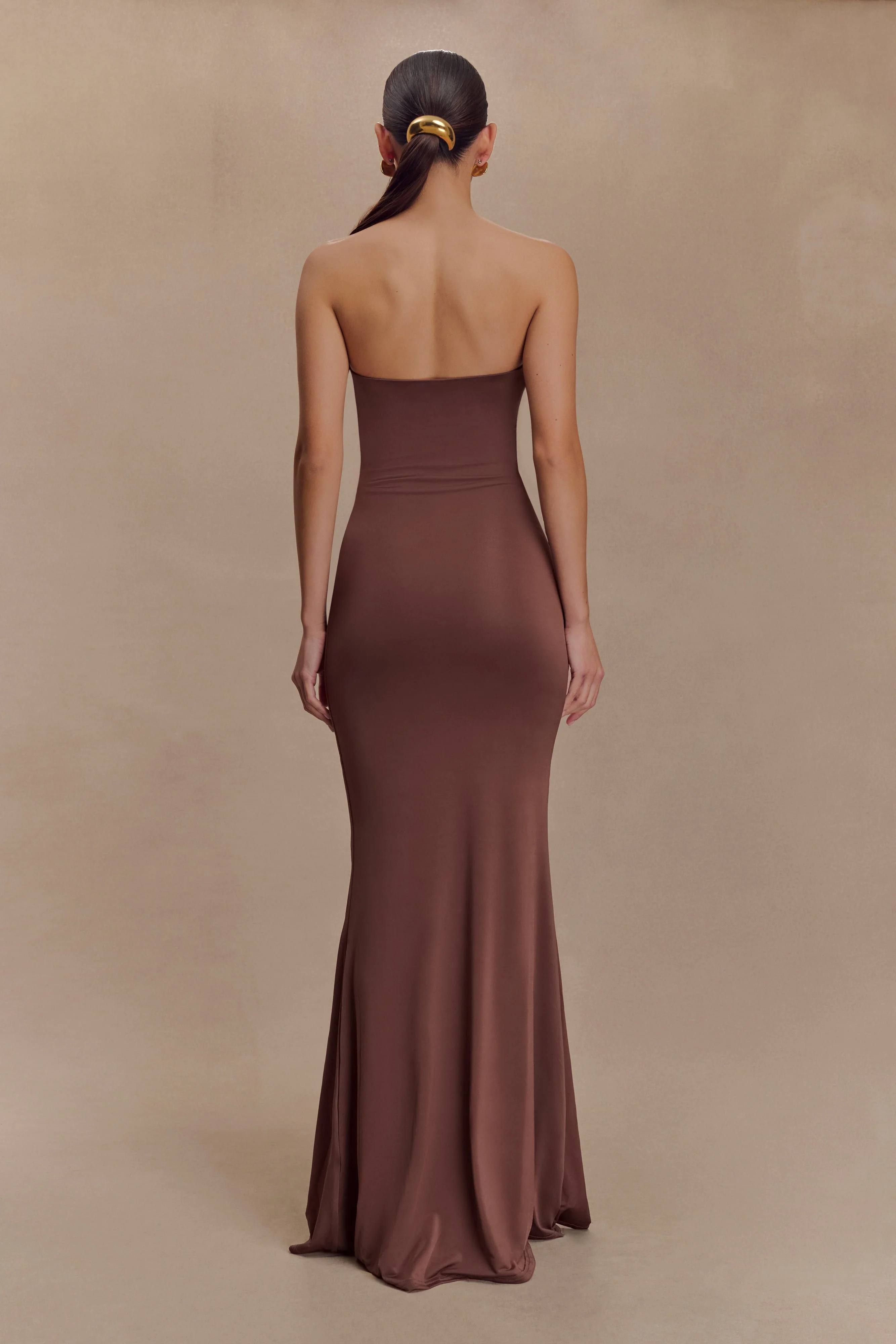 Madison Strapless Slinky Maxi Dress - Chocolate