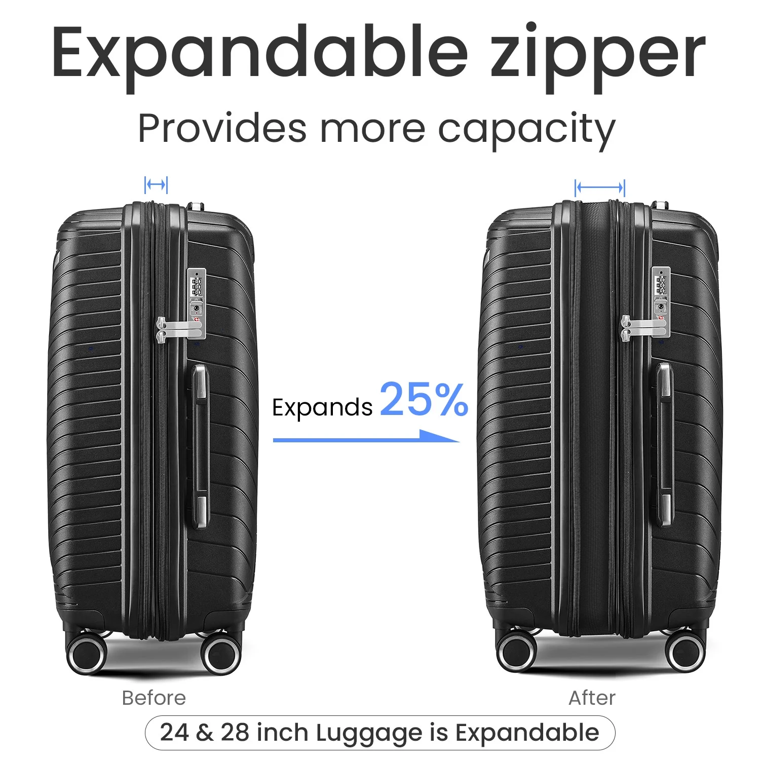 4 Piece Luggage Set, Expandable Lightweight Suitcase Set, PP Materials Travel Luggage with TSA Lock Spinner Wheels, White (14/20/24/28) - Image 50