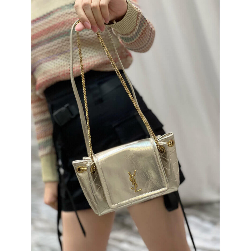 Replica Saint Laurent Nolita Mini Leather Shoulder Bag 672738 Champagne Gold1:1High-quality replica