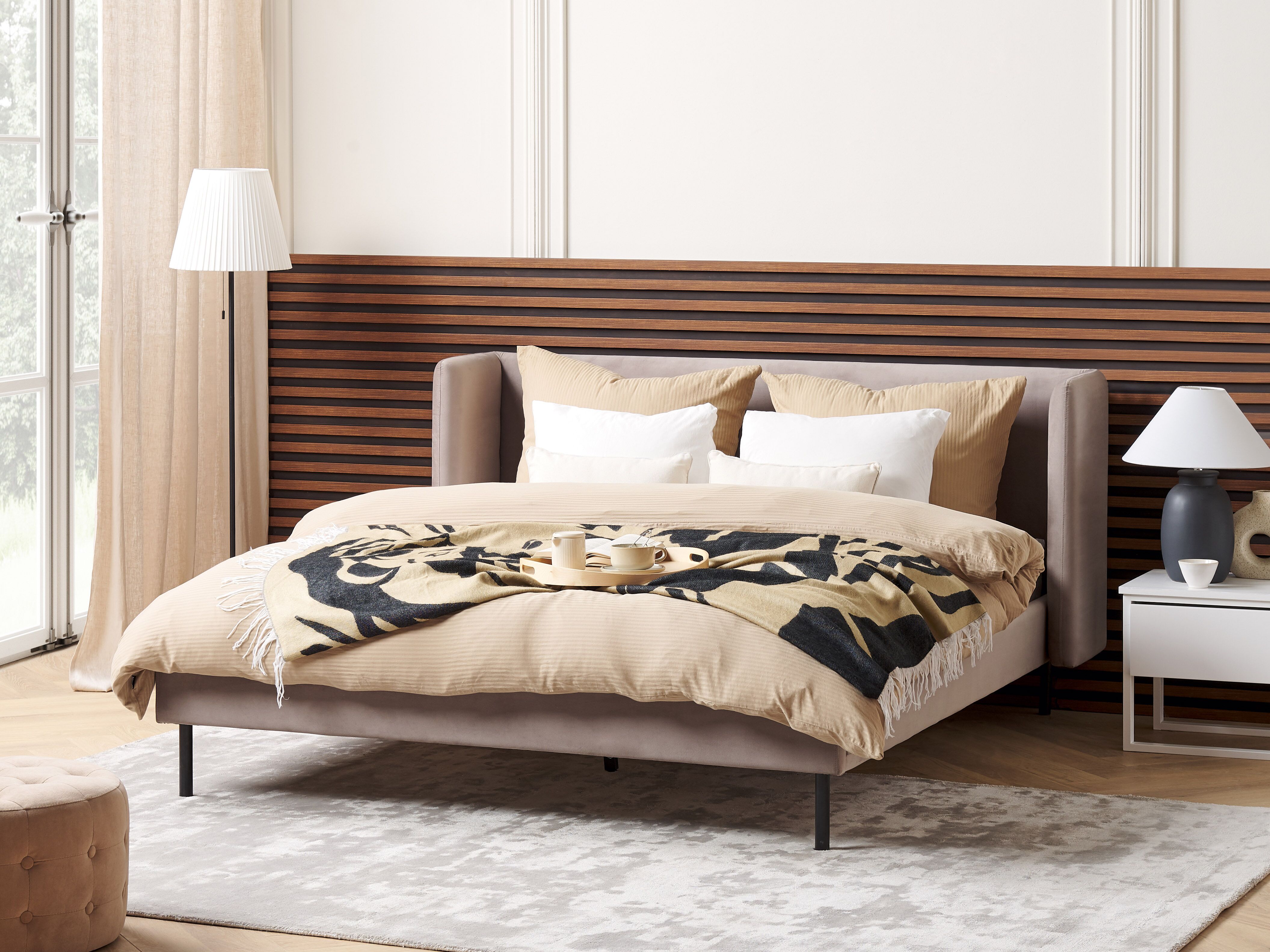 Bed Velvet ARETTE 160 x 200 cm (EU King Size) Taupe