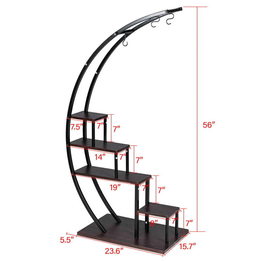5 Tier Metal Plant Stand Indoor Curved Circular Display Book Shelf Storage - Image 3