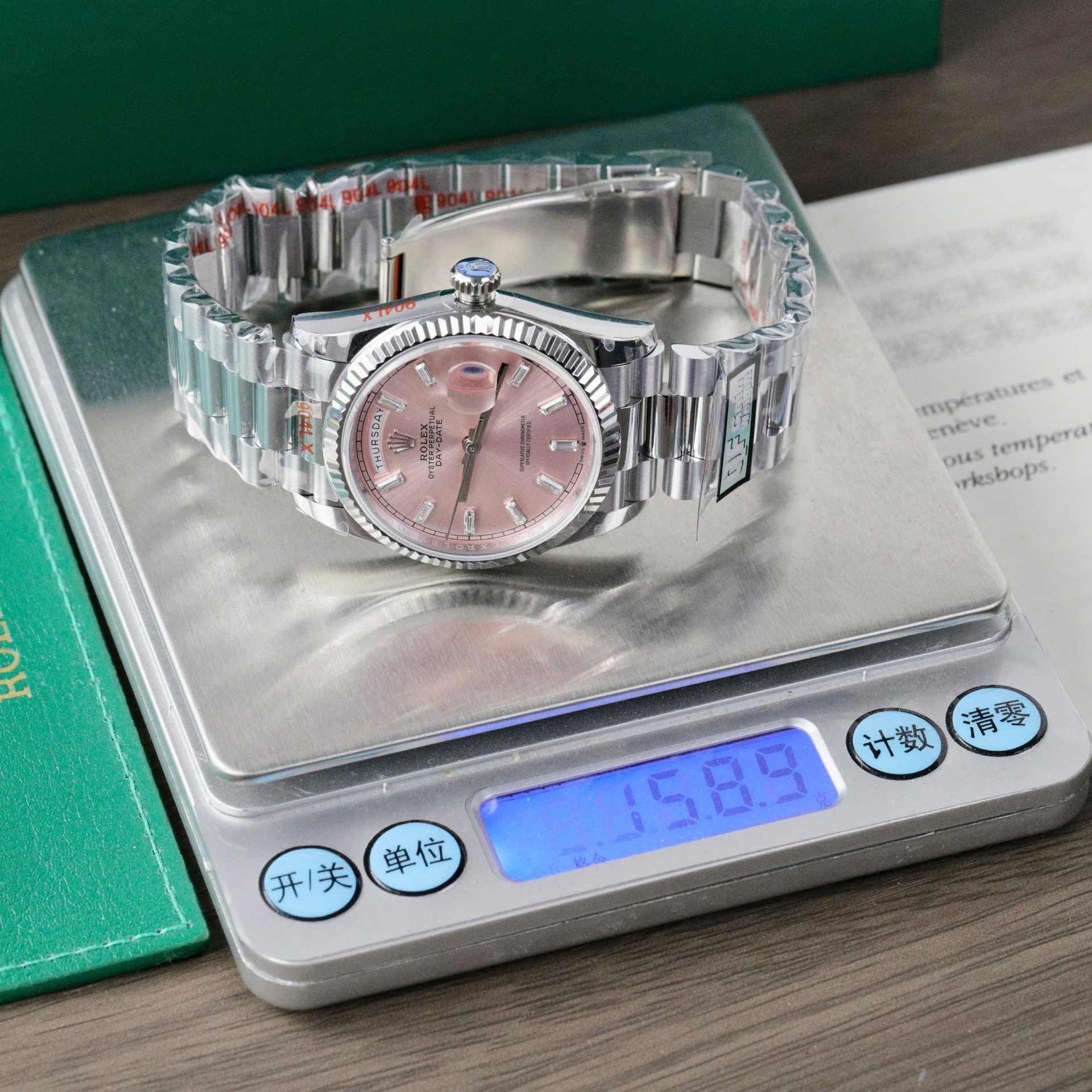 Rolex Day-Date 128236 Pink Dial Replica Watch Weight 158 Grams QF Factory 36mm - Elite Watch Atelier