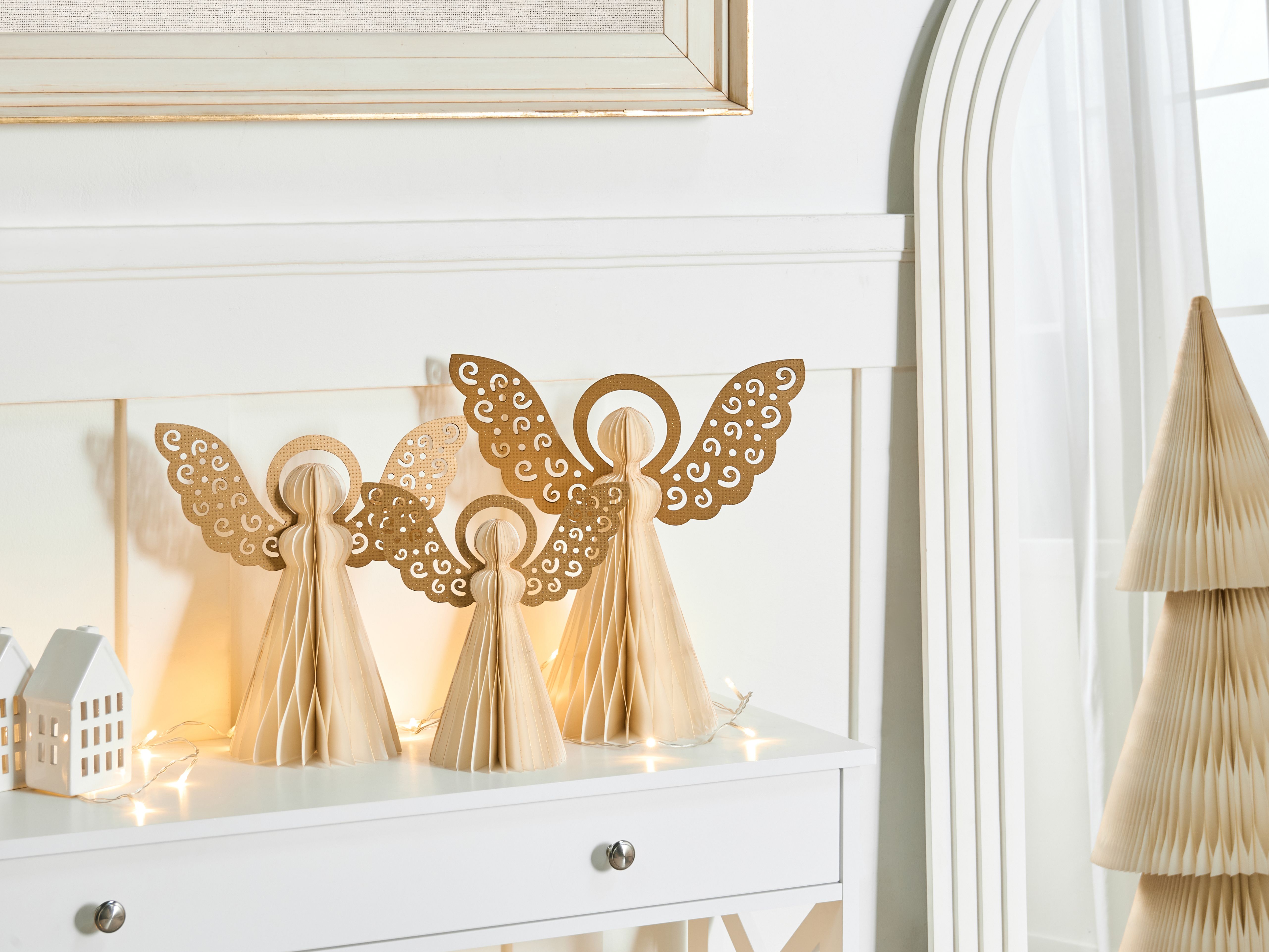 Set of 3 Figurines EIRA Angel 24/28/33 cm Beige