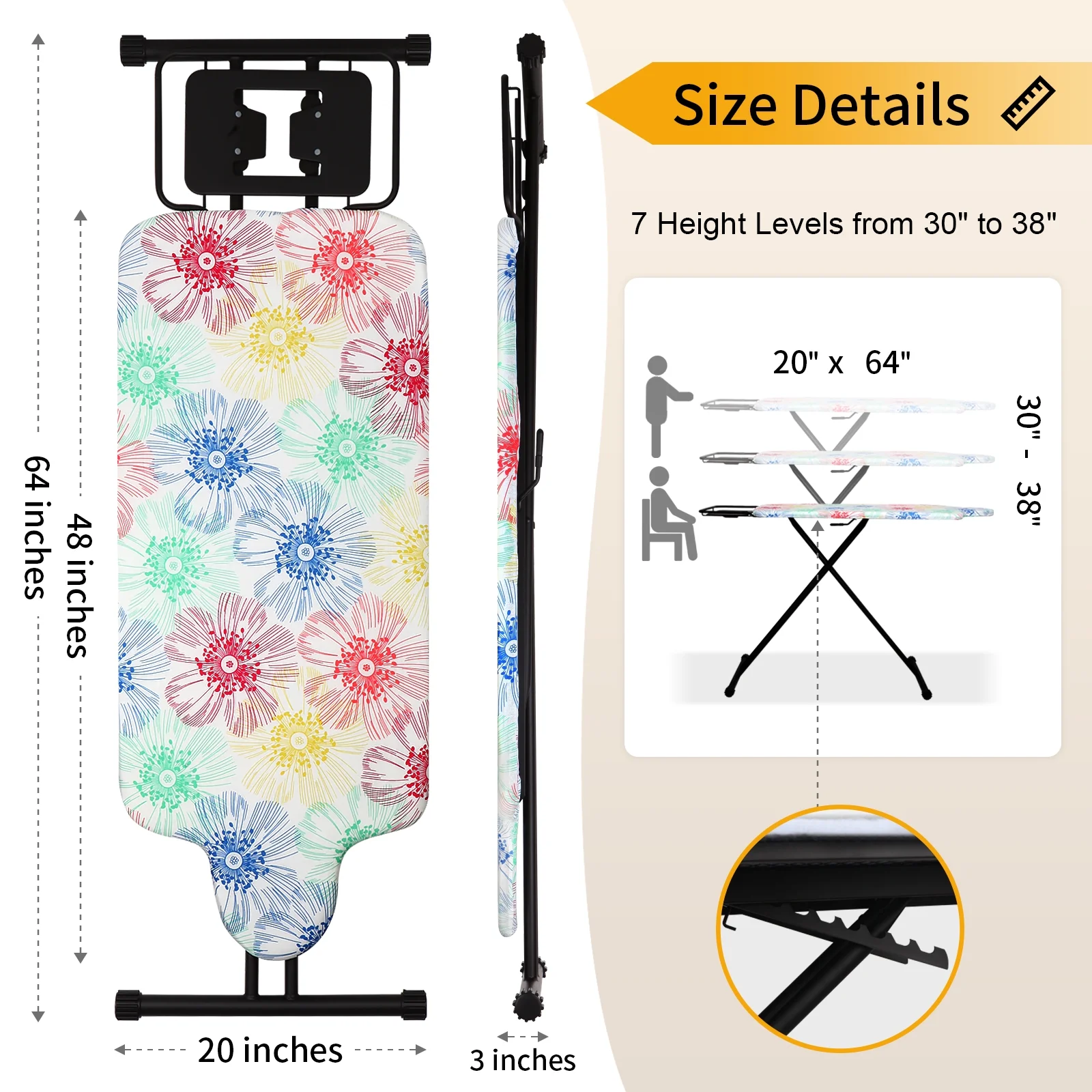KDJ HOME Slieton Extra Large Ironing Board with Hang Rail, 20-Inch Wide - Image 21
