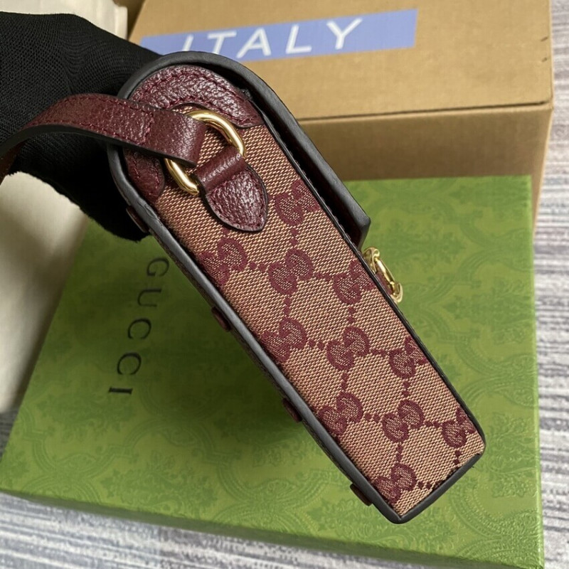 Replica Gucci Horsebit 1955 Mini Bag 625615 In Burgundy Gg Canvas1:1High-quality replica
