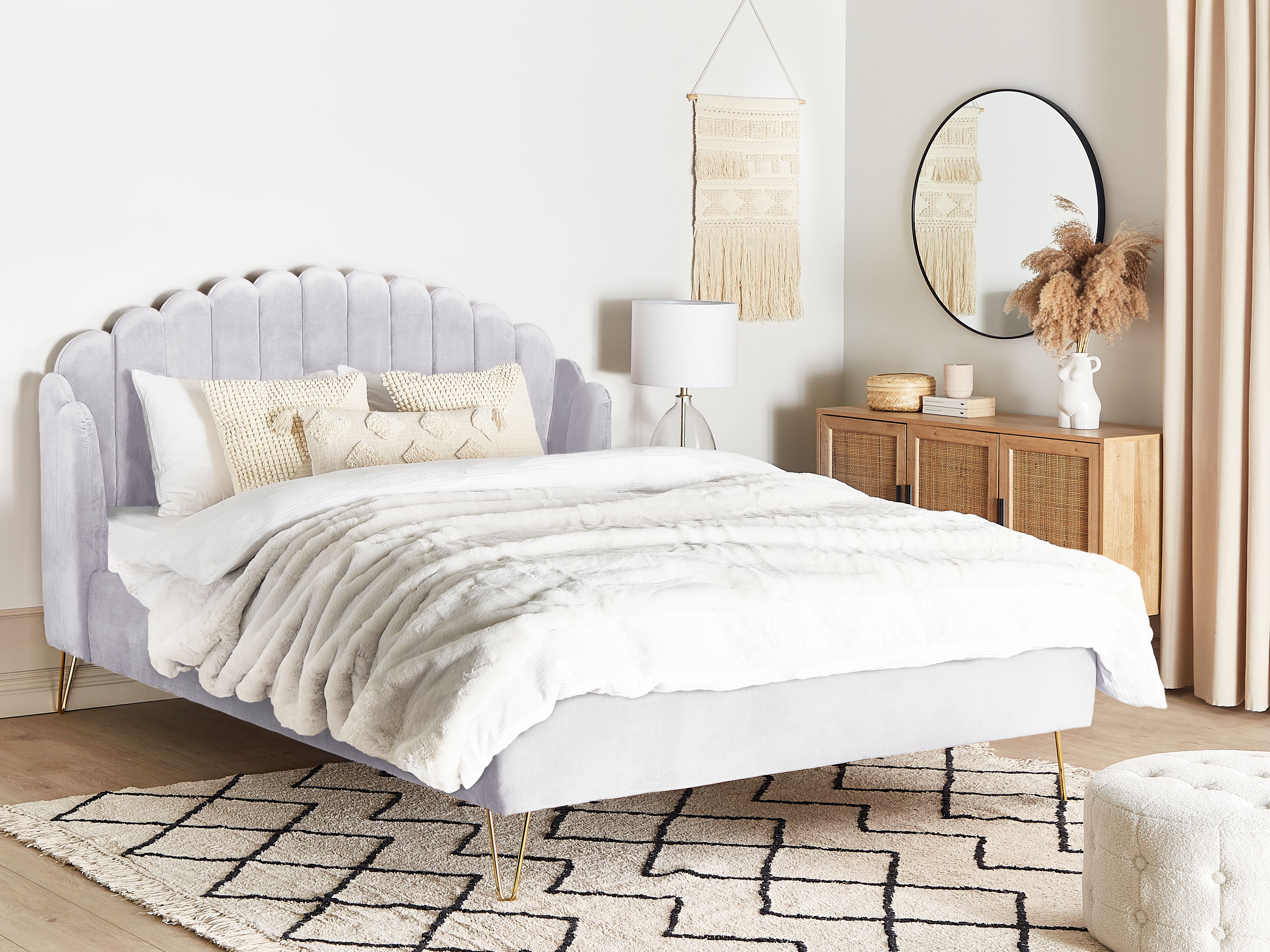 Bed Velvet AMBILLOU 180 x 200 cm (EU Super King) Light Grey