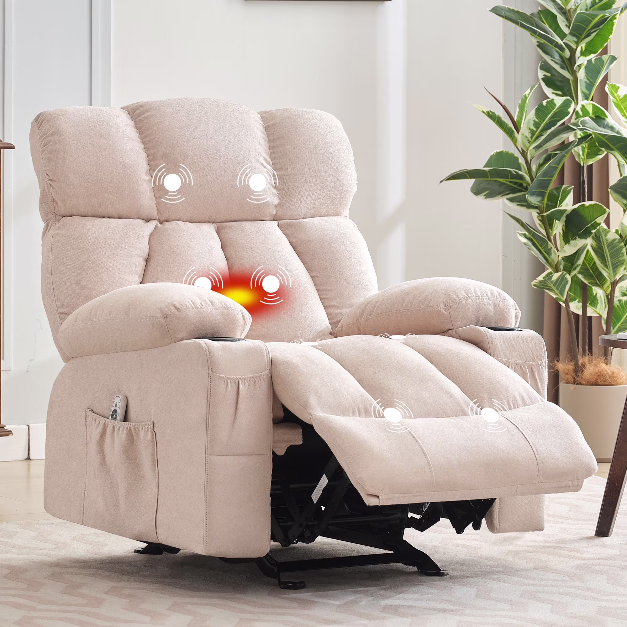 JONPONY Manual Recliner Chair with Heat Therapy and Massage Function, Heavy Duty Reclining Mechanism Massage Chair, Elderly Single Rocker Sofa with Cup Holders for Bedroom Home Theater,Grey - Image 24