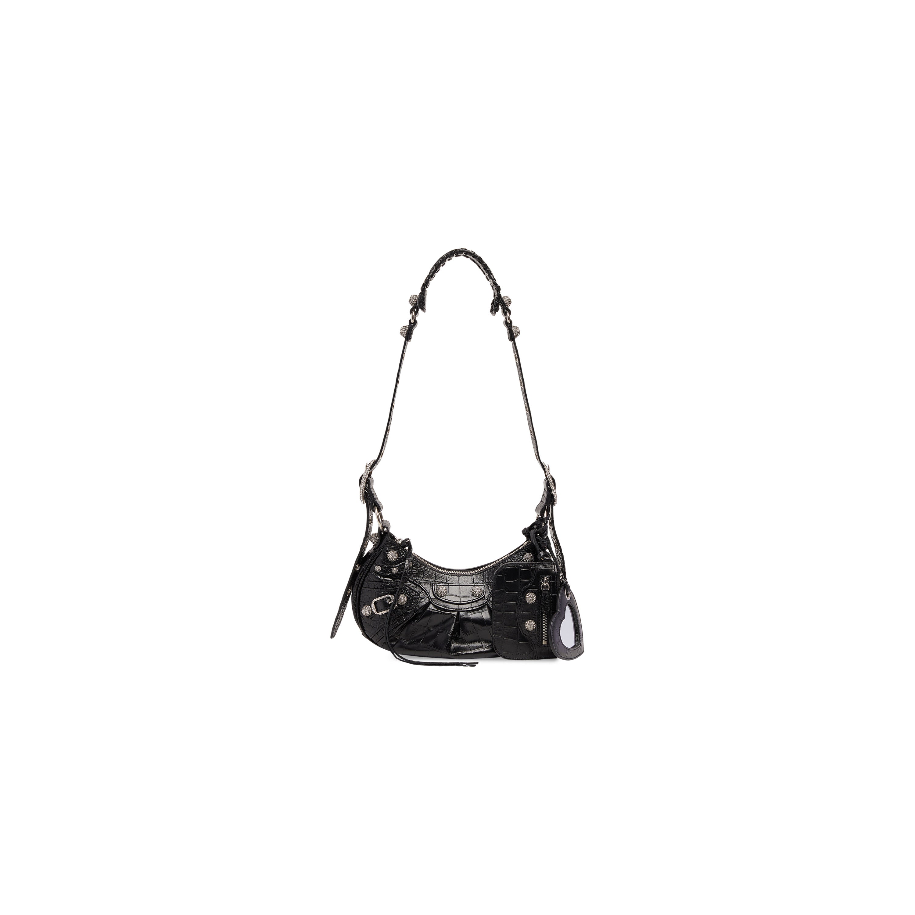 WOMEN'S LE CAGOLE XS SHOULDER BAG CROCODILE EMBOSSED WITH RHINESTONES IN BLACK - Replicaclubs