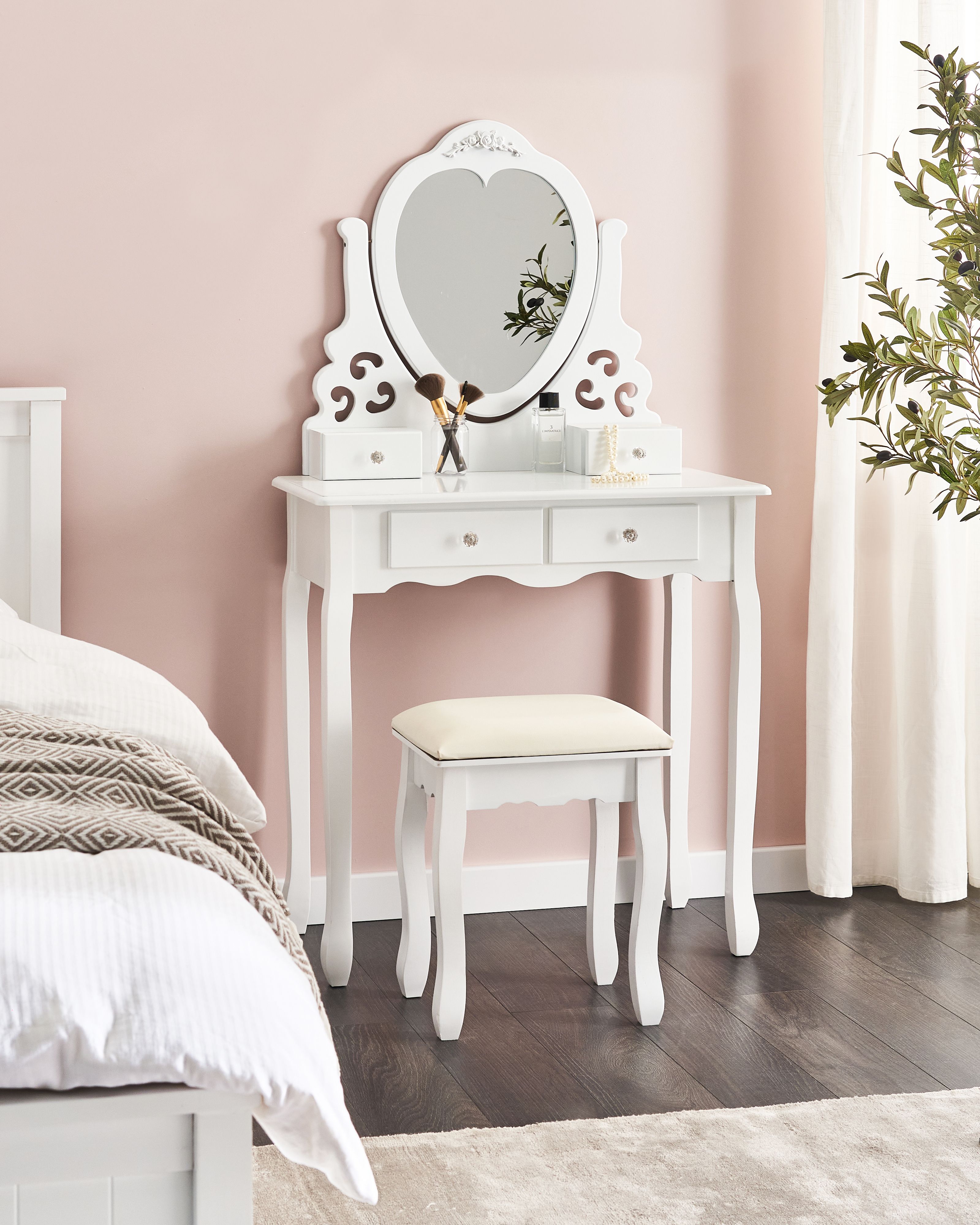 Dressing Table with Mirror and Stool DIVA White