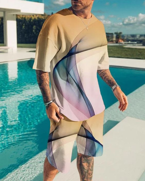 Suitmens Men's Gradient Khaki Shorts Suit