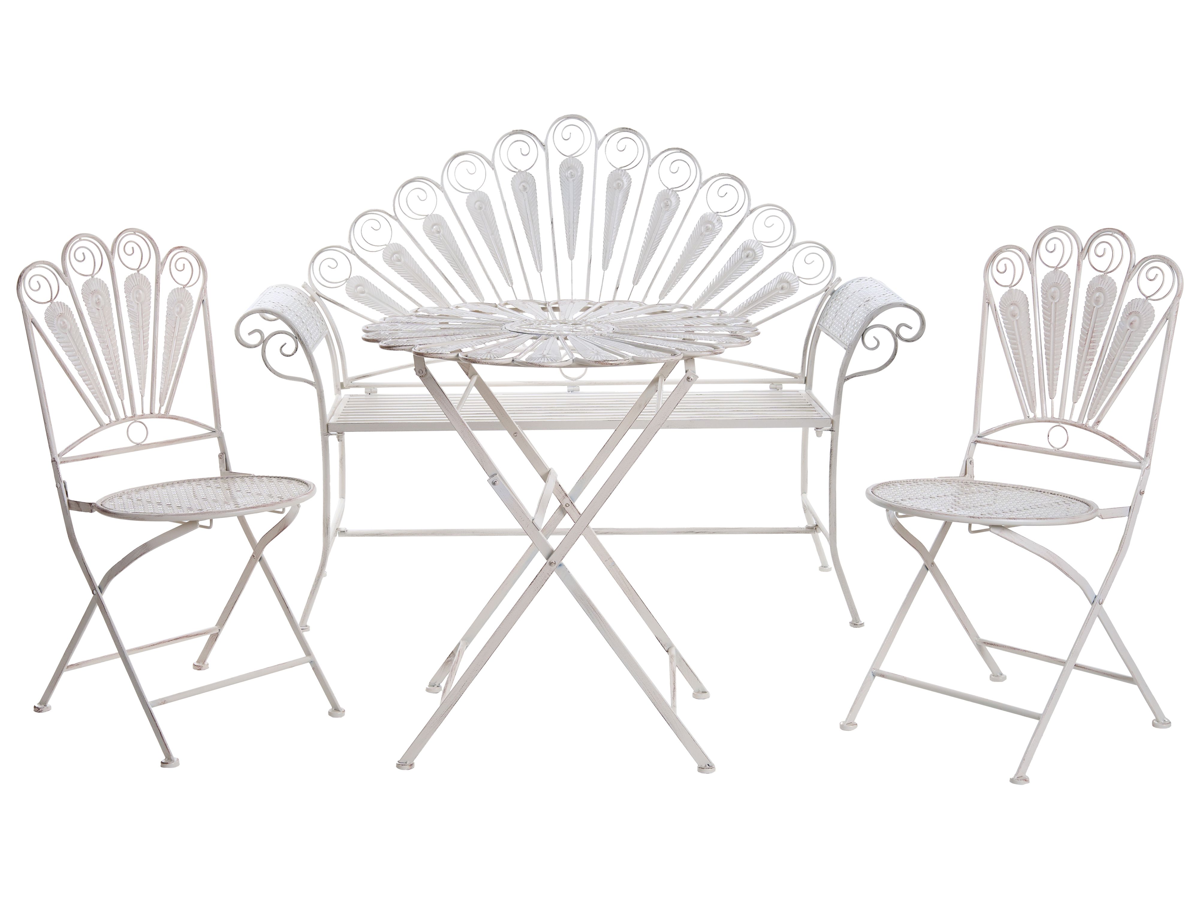 Bistro Set with Bench PAVIA Metal Off-White