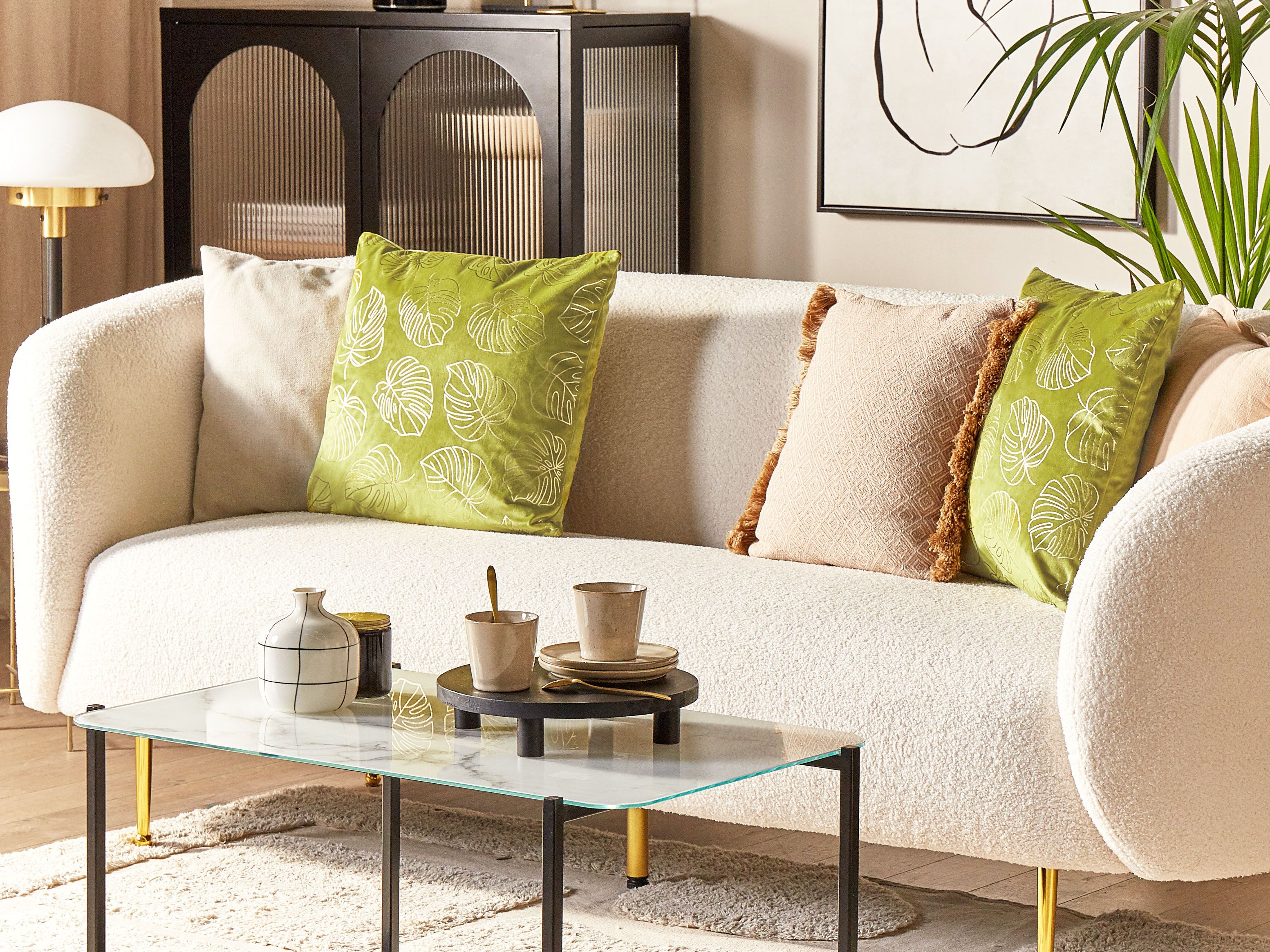 Set of 2 Decorative Cushions DELICIOSA Velvet 45 x 45 cm Light Green Plant Pattern