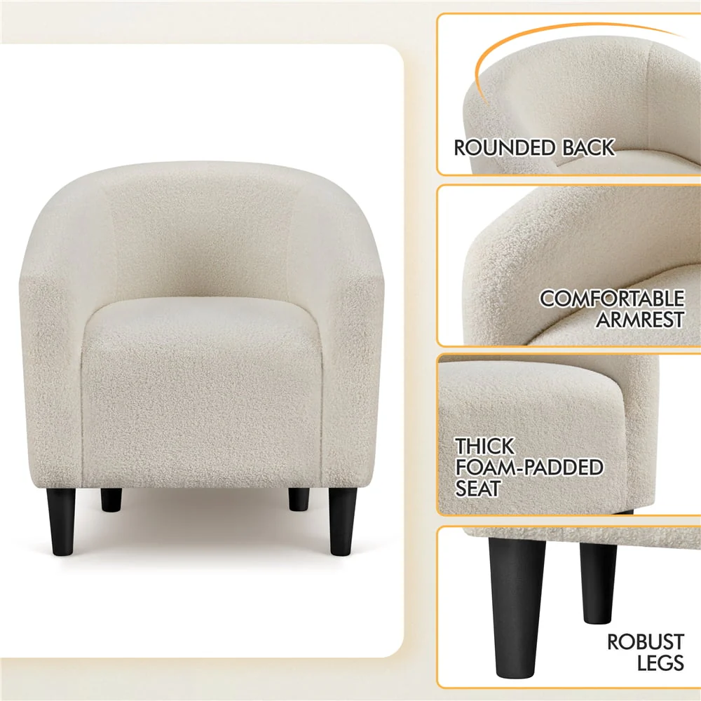 Topeakmart 2pcs Boucle Club Chair Accent Barrel Chair Upholstered Arm Chair, Ivory - Image 16