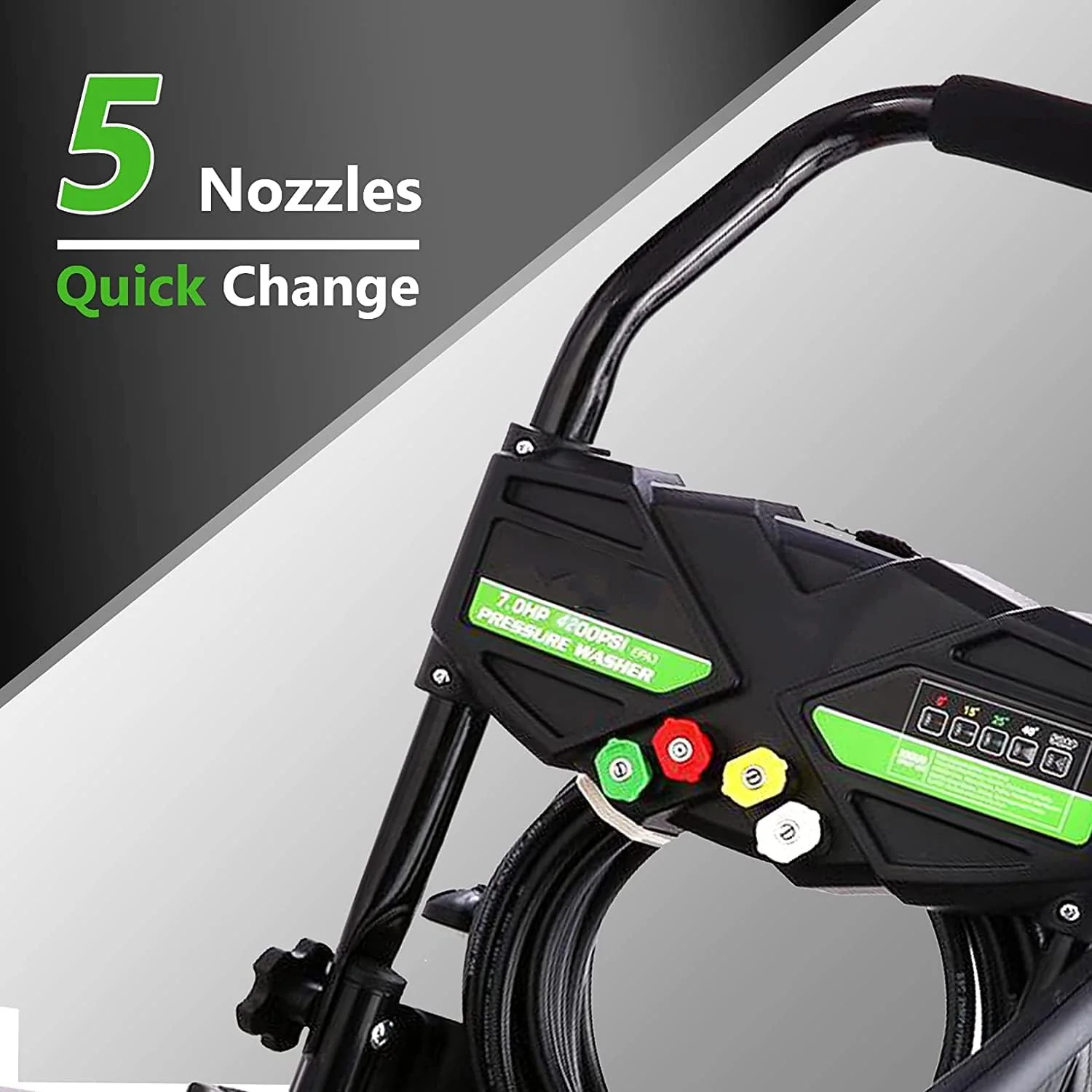 Gas Pressure Washer 4200 PSI 4.0 GPM, 212CC Engine, 5 Nozzles, 25ft Hose, 0.5Gal Soap Tank - 20FT x 1/4 Black - Image 8 Gas Pressure Washer 4200 PSI 4.0 GPM, 212CC Engine, 5 Nozzles, 25ft Hose, 0.5Gal Soap Tank - 20FT x 1/4 Black - Image 8