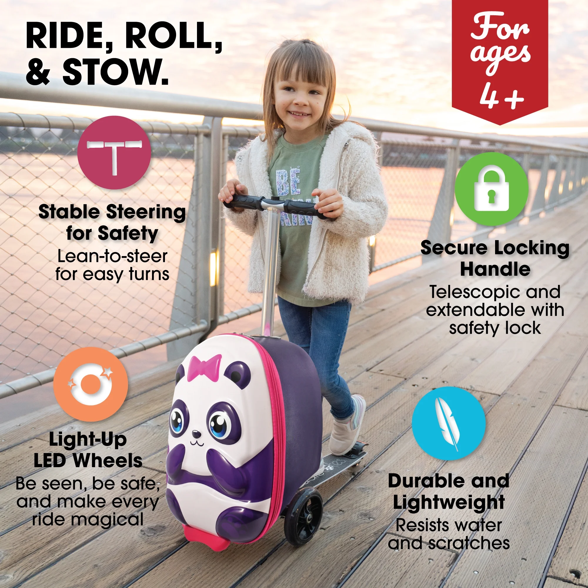 Kiddietotes Kid's Hard Shell Scooter Ride On Suitcase, Pink - Image 38