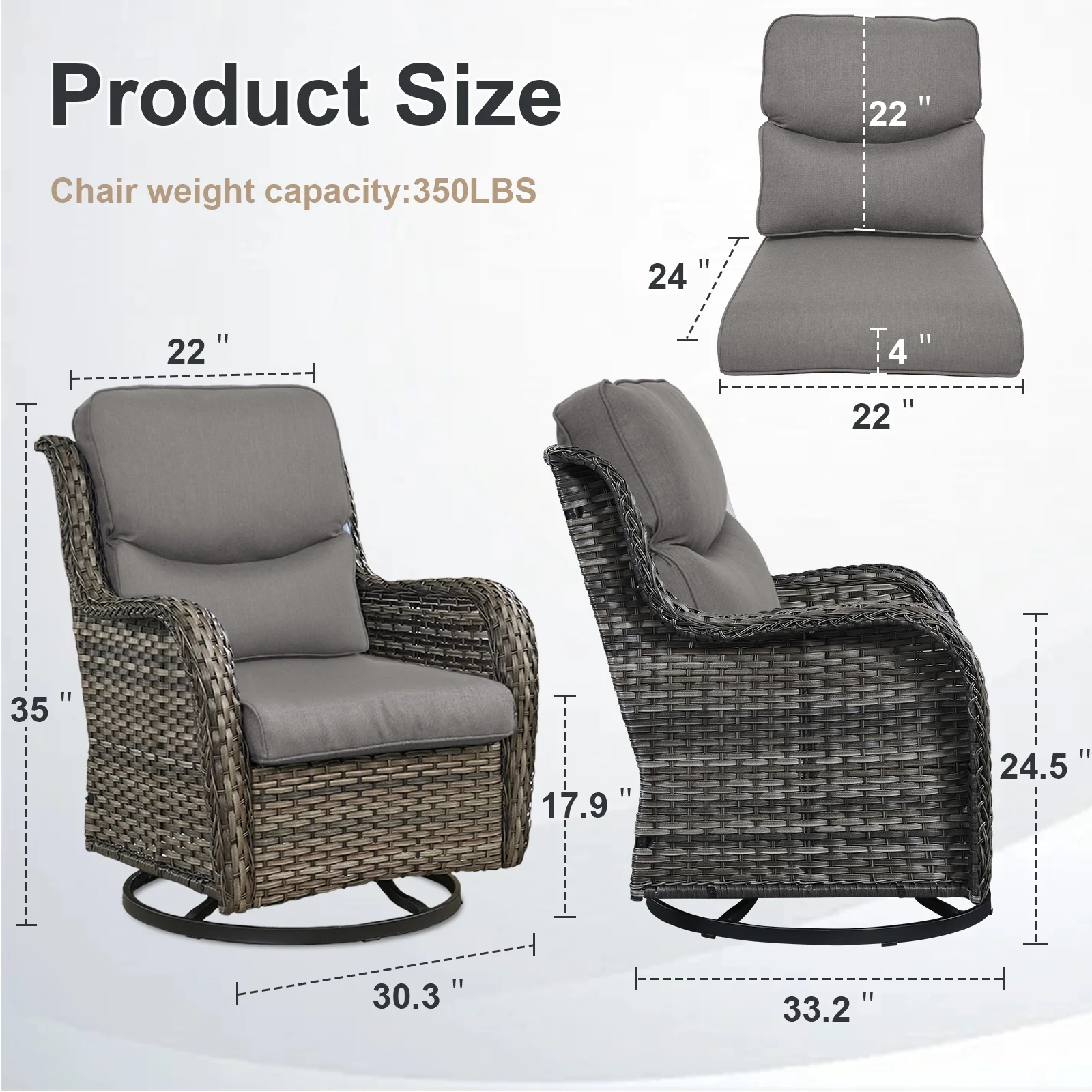 POCASSY Patio Swivel Chairs, Outdoor Wicker Swivel Glider Rocking Chairs with High Back and Thick Cushions for Porch Deck - Set of 2, Beige - Image 16