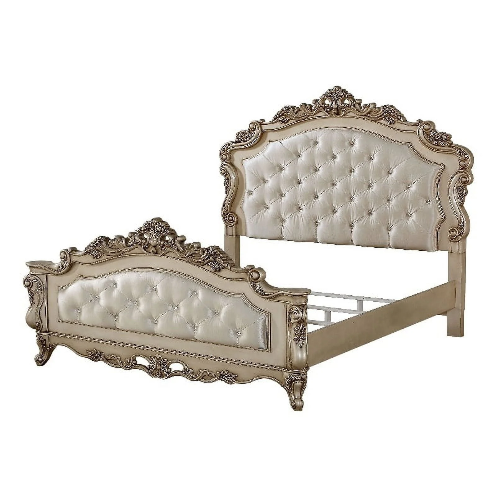 Acme Gorsedd Queen Bed in Cream Fabric and Golden Ivory - Image 2