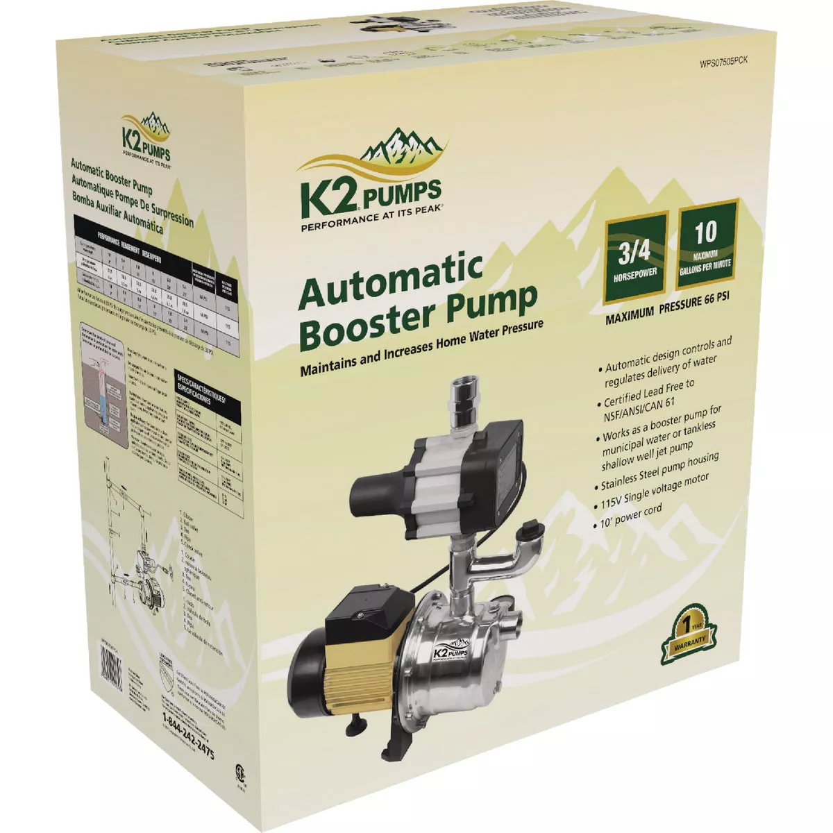 K2 3/4 HP Stainless Steel Automatic Booster Pump