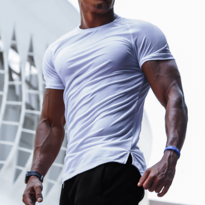 Men's Casual Solid Color Breathable Bottoming Shirt Sports Fitness Slim Thin Section Quick-drying Short-sleeved T-shirt