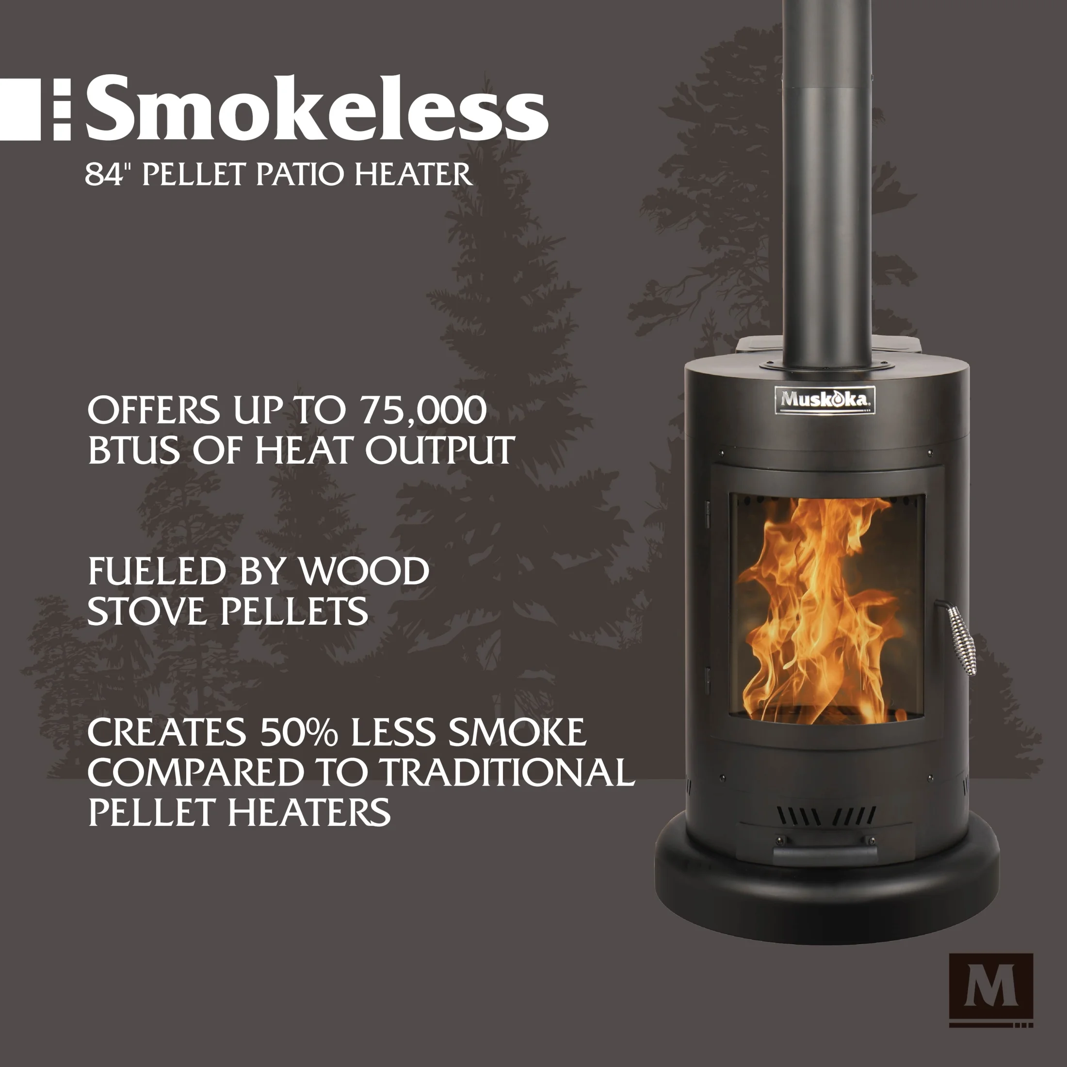 Muskoka 84" High 75,000 BTU Black Steel Wood Pellet Patio Heater - Image 13