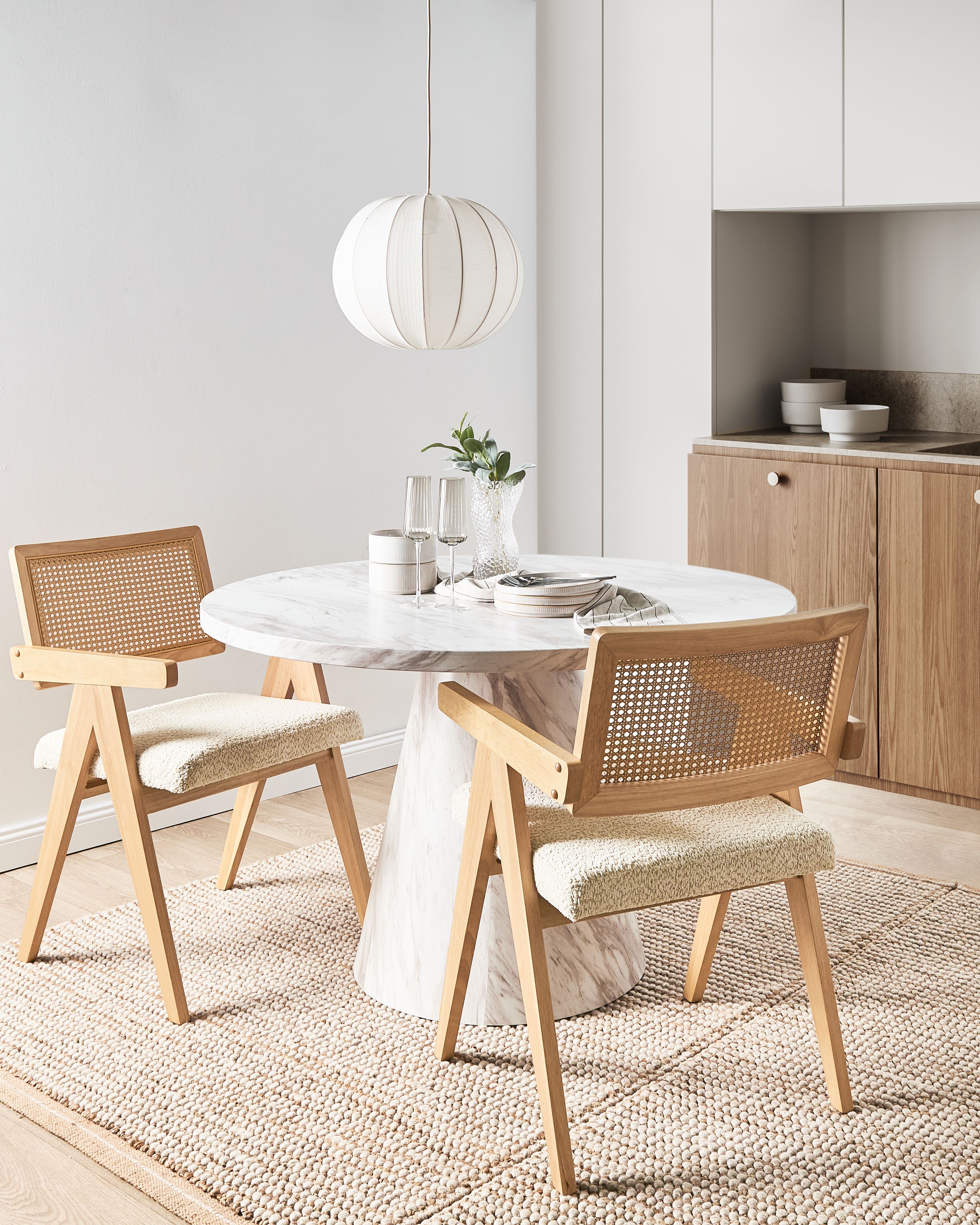 Set of 2 Dining Chairs AVA Wood Light Brown/ Beige