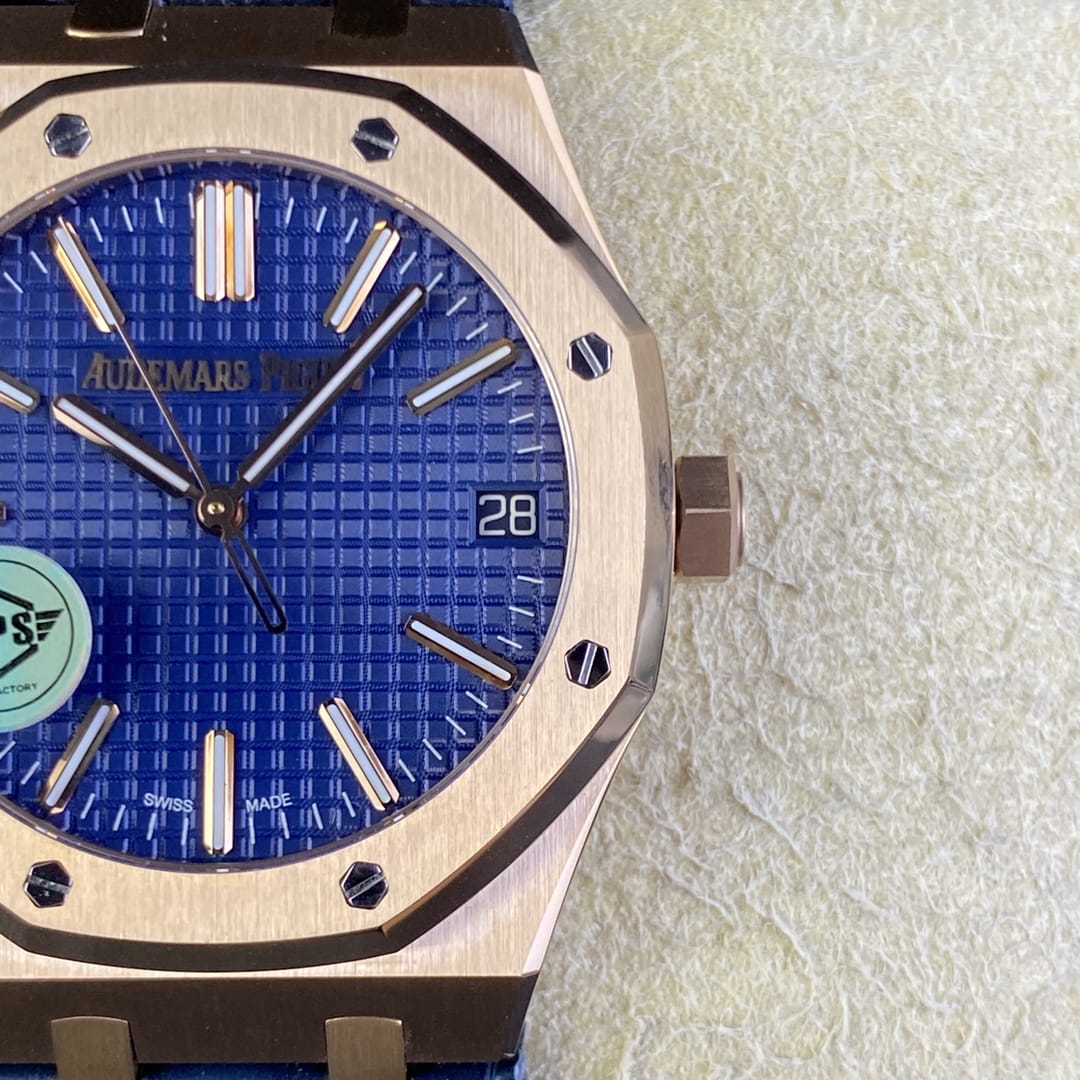Audemars Piguet Replica AP Watch Royal Oak Selfwinding ��50th Anniversary�� 41mm Rose Gold Blue Dial Leather Strap 15510OR.OO.D315CR.01-APS(1:1 replica) - Top club
