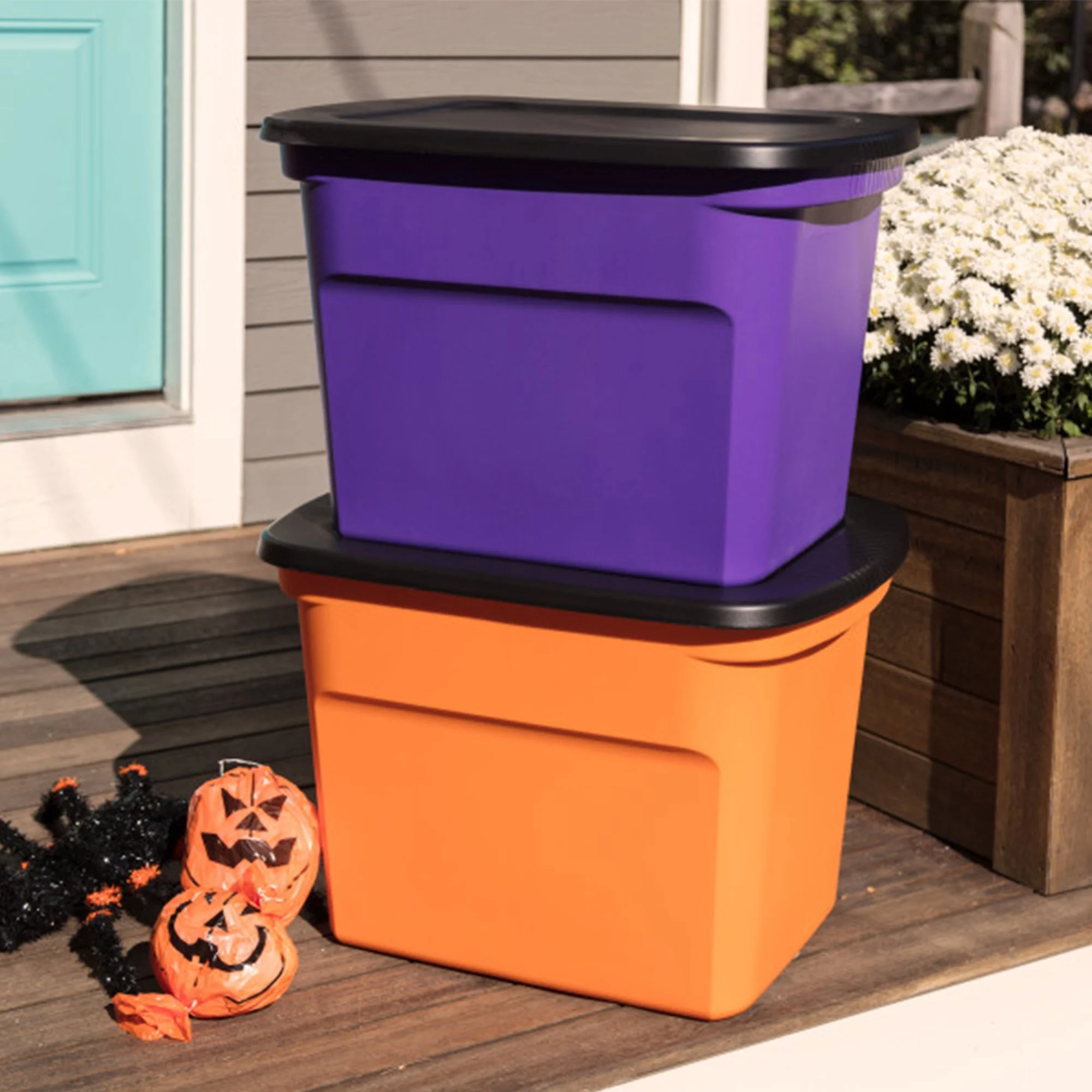 Sterilite 18 Gallon Orange Plastic Storage Container Bin Tote with Lid (8 Pack) - Image 4