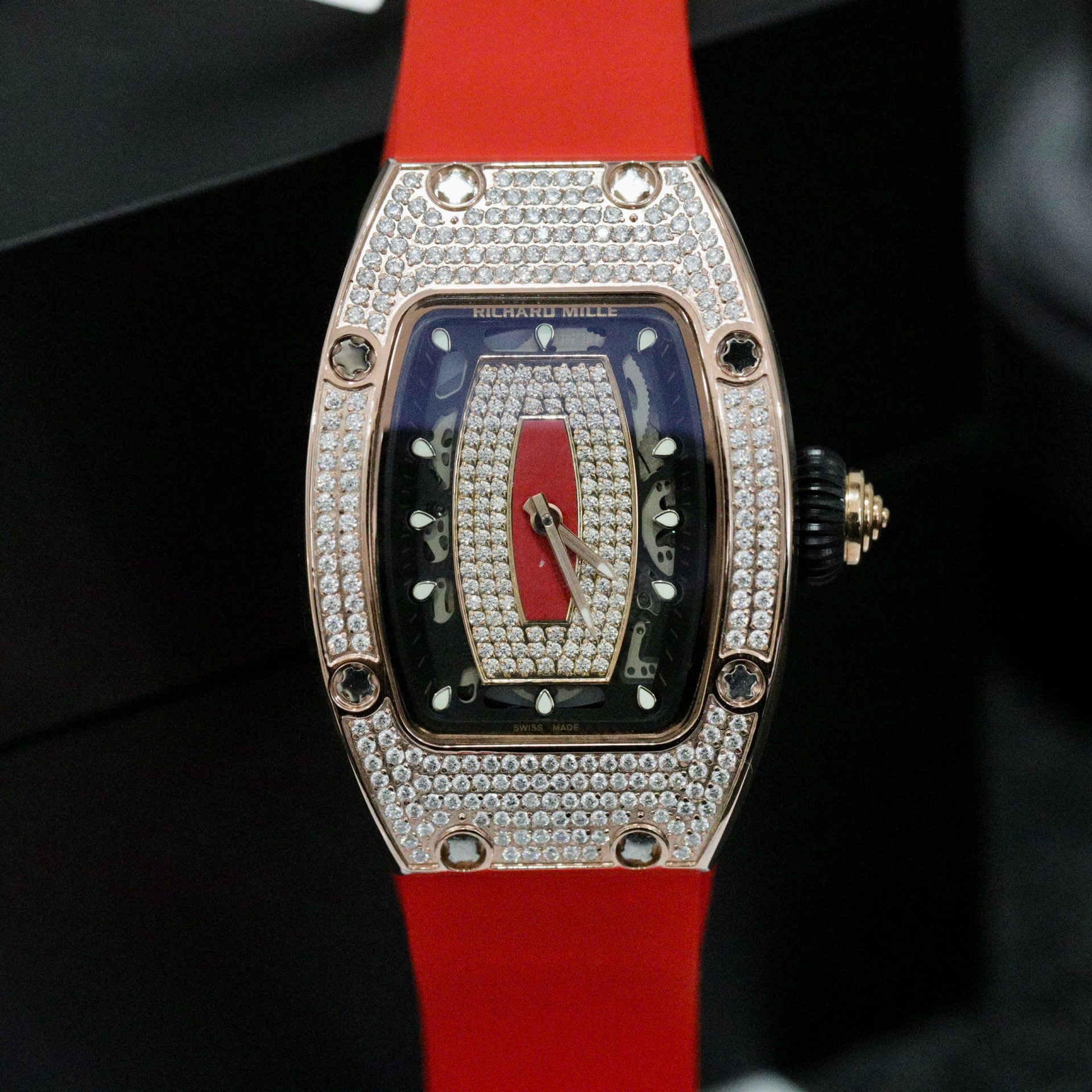Richard Mille RM007 Replica Watch Custom Moissanite Diamonds Red 36mm - Elite Watch Atelier