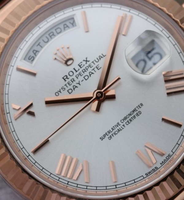 Replica Rolex Day-Date 40mm 228235 RG Noob Silver Dial Roman Markers RG President Bracelet A3255 - Elite Watch Atelier