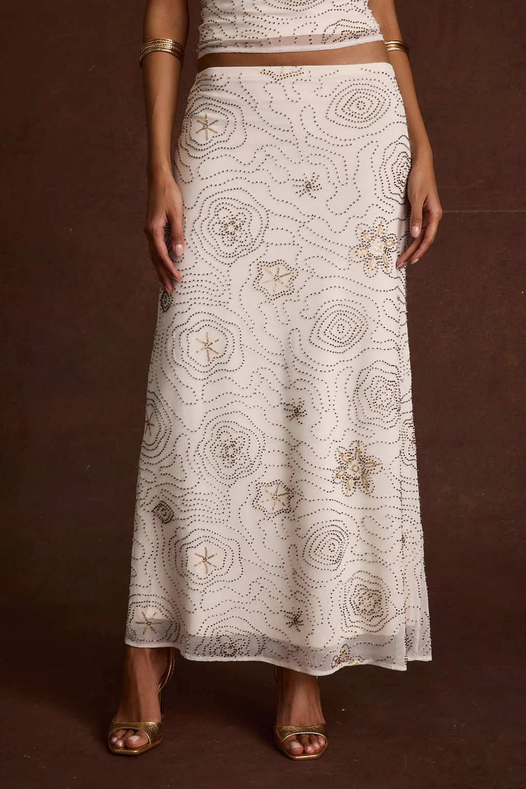 Julia White Beaded Maxi Skirt