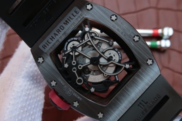 Replica Richard Mille RM055 Black Ceramic Red Inner Bezel Skeleton Dial Black Rubber Strap MIYOTA8215 - Top club