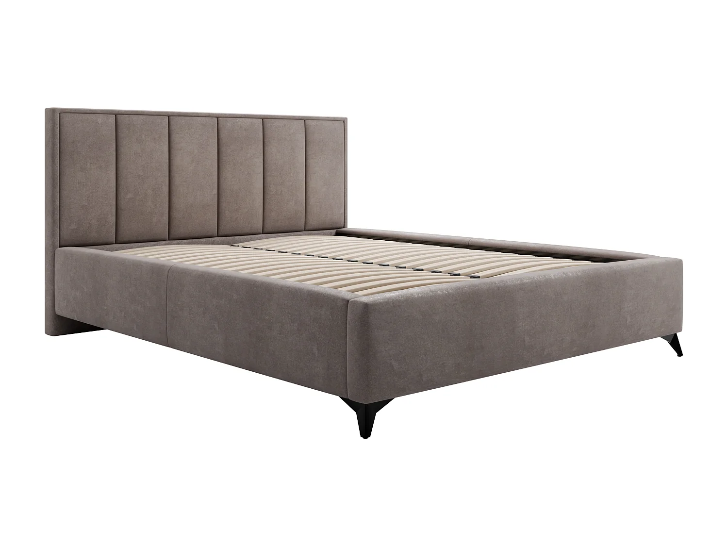 Lit rembourré LARA 180x200 Marron Velours avec coffre et sommier métallique Sans Matelas