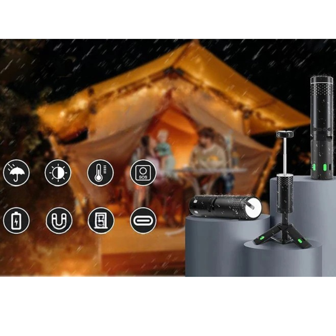 Oplaadbare LED Campinglantaarn met Statief en Power Bank – 45 Uur Verlichting