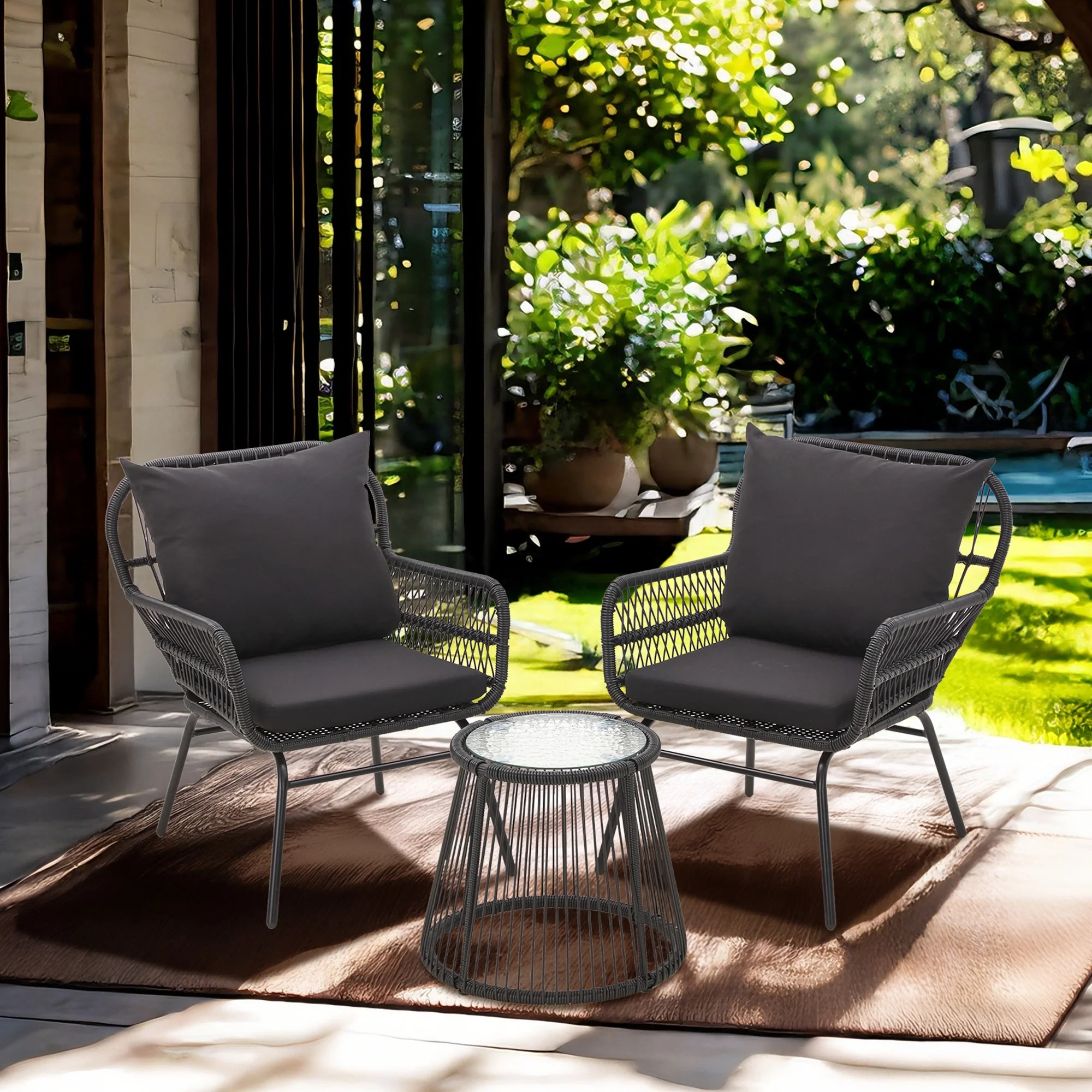 Bezseller 3-Piece Outdoor Wicker Furniture Set, Patio Conversation Set, Gray - Image 15