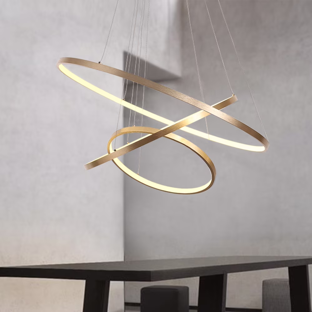 Modern LED Ceiling Lamp Adjustable Circular Ring Chandelier Lamp Gold Pendant Light Fixture for Kitchen Bedroom Dining Room- Warm Light Large(23