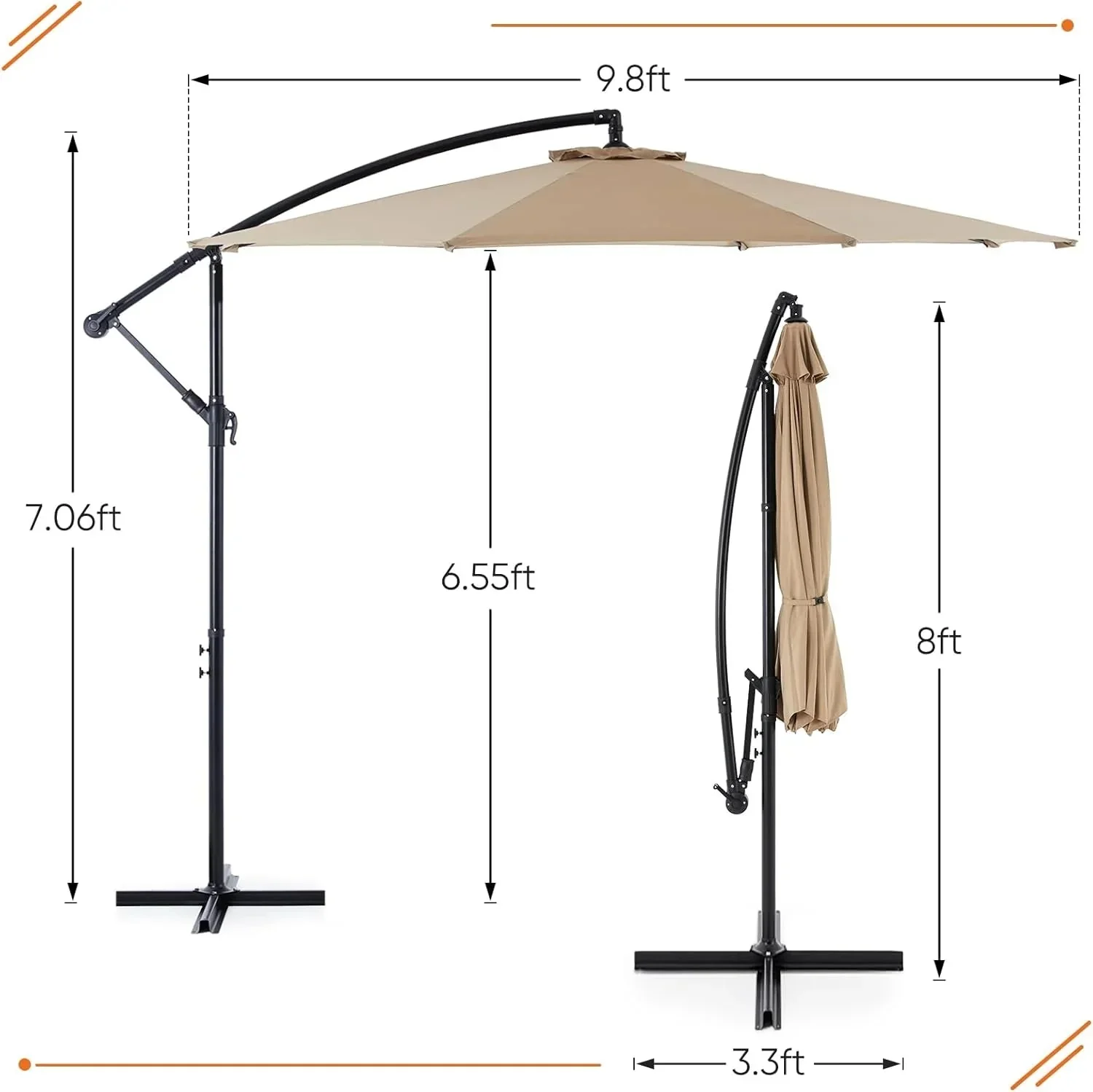 Sweetcrispy 9.8FT Offset Patio Umbrella With Easy Tilt Adjustment, 8 Ribs, Blue - Image 12 Sweetcrispy 9.8FT Offset Patio Umbrella With Easy Tilt Adjustment, 8 Ribs, Blue - Image 12