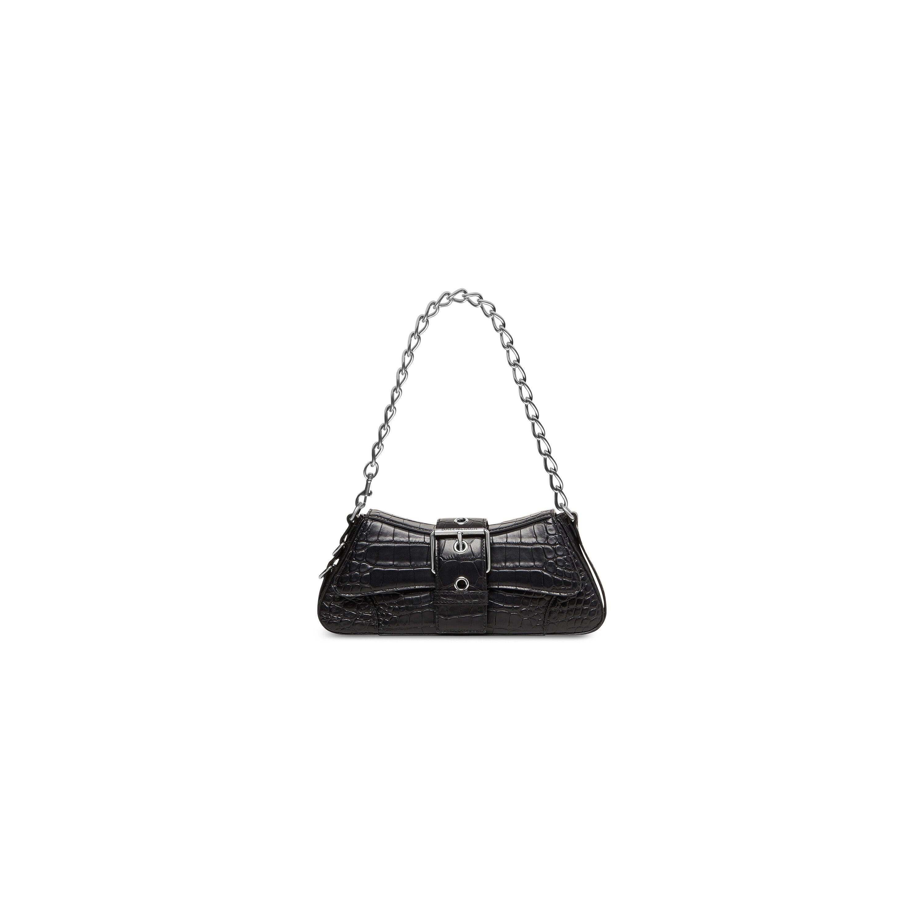 WOMEN'S LINDSAY SMALL SHOULDER BAG WITH STRAP CROCODILE EMBOSSED IN BLACK - Replicaclubs