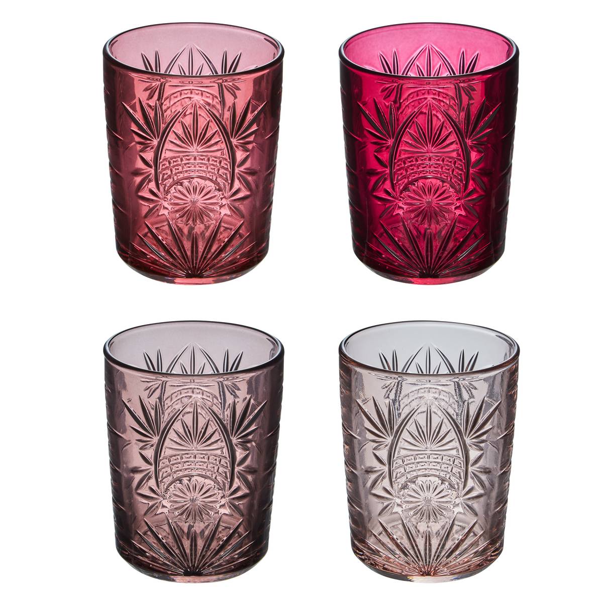 Set of 4 low tumblers"Ayla" 350 ml, glass, Pink