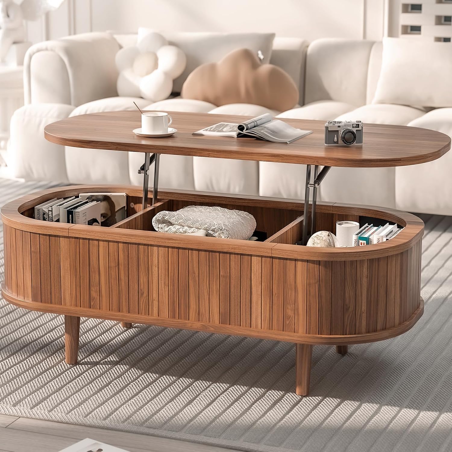 Easyego Oval Lift Top Coffee Table with Storage, 40
