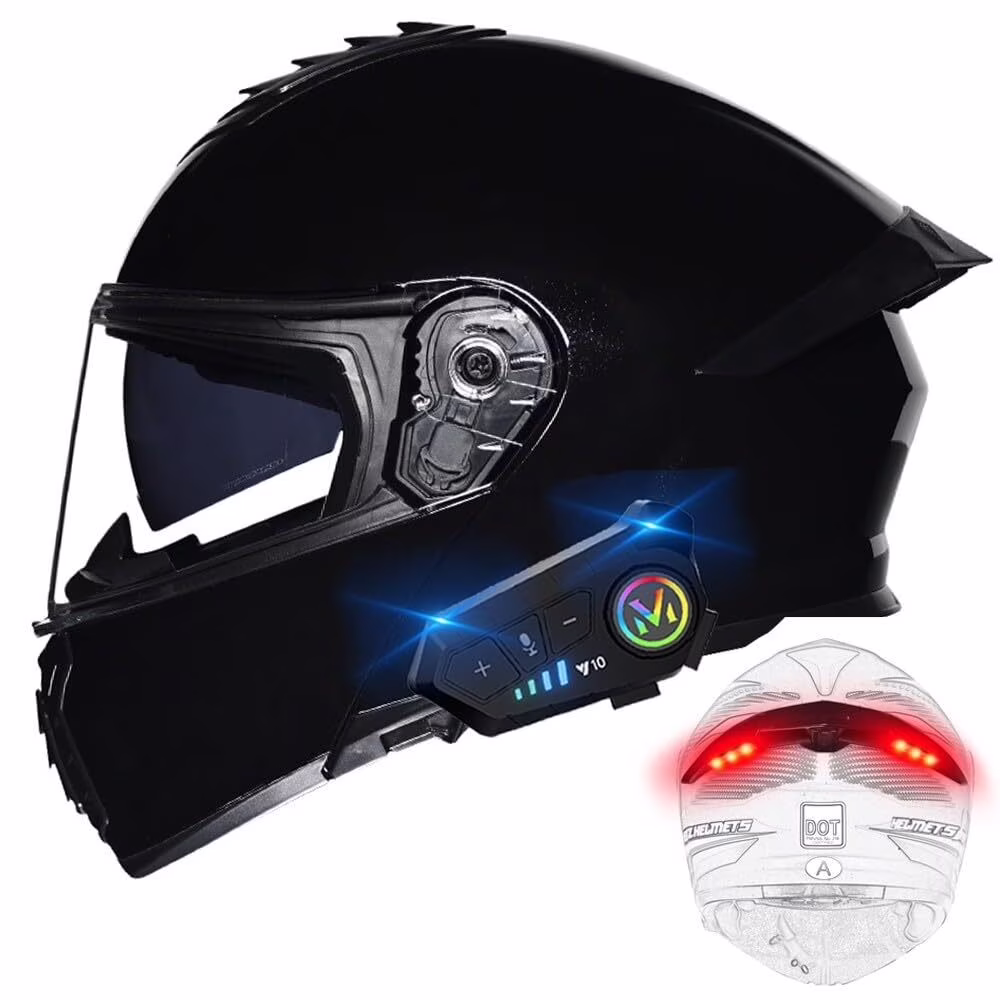 Bluetooth Modular Motorcycle Helmets with Tail Lights, DOT Approved Flip Up Full Face Dual Visor Motorcycle Helmet, with Dual Speakers and Microphone HA - Image 7